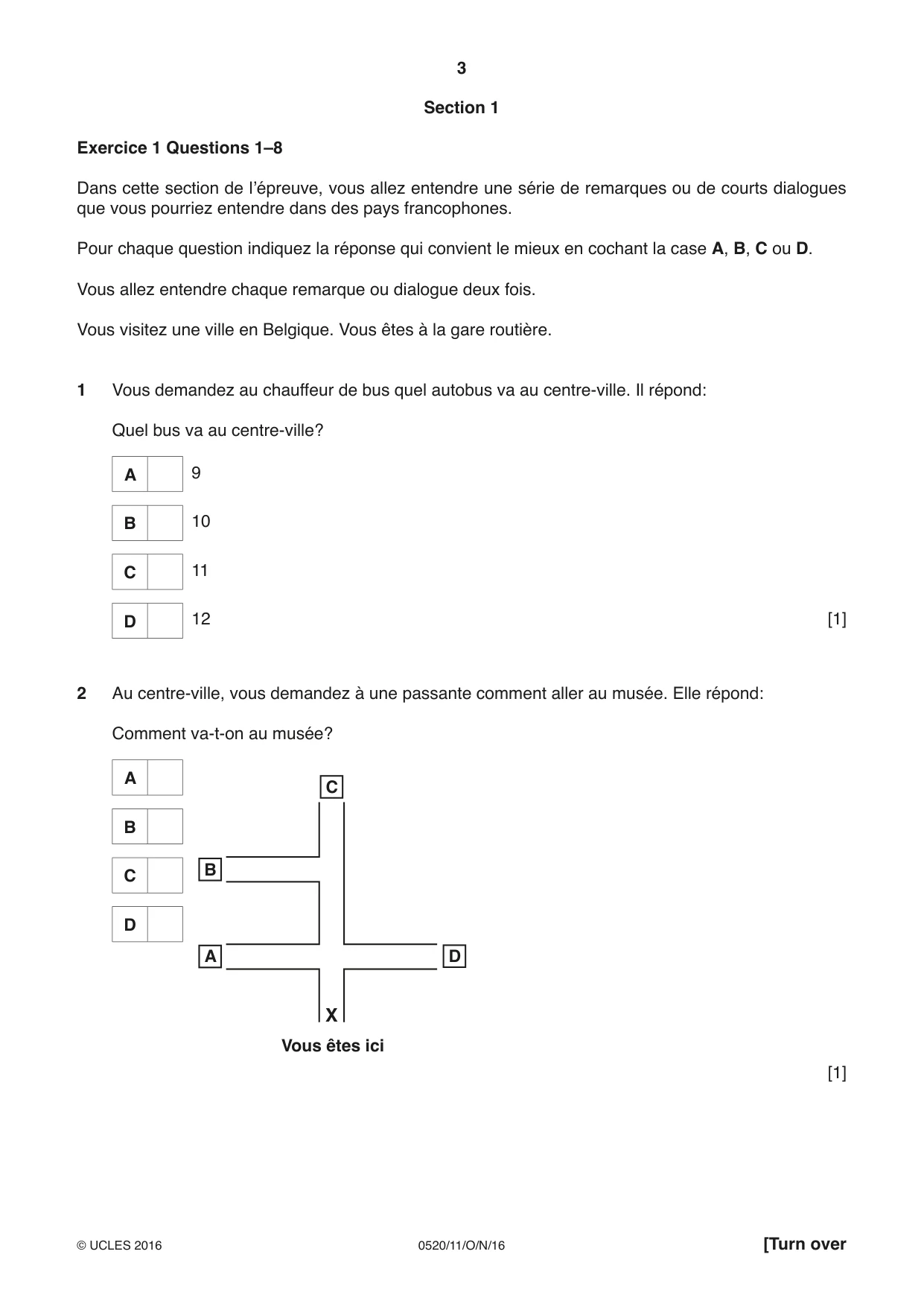 Cambridge IGCSE French - Foreign Language 0520 2016 Oct/Nov Paper 1 · Variant 1 question paper, page 3 of 12