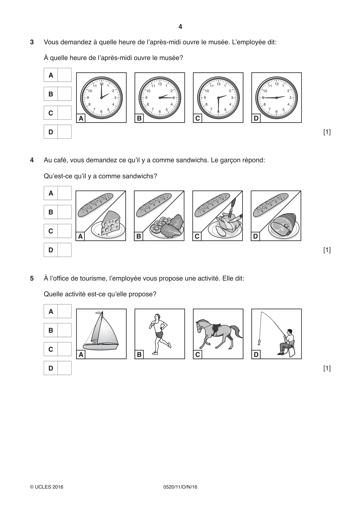 Cambridge IGCSE French - Foreign Language 0520 2016 Oct/Nov Paper 1 · Variant 1 question paper, page 4 of 12