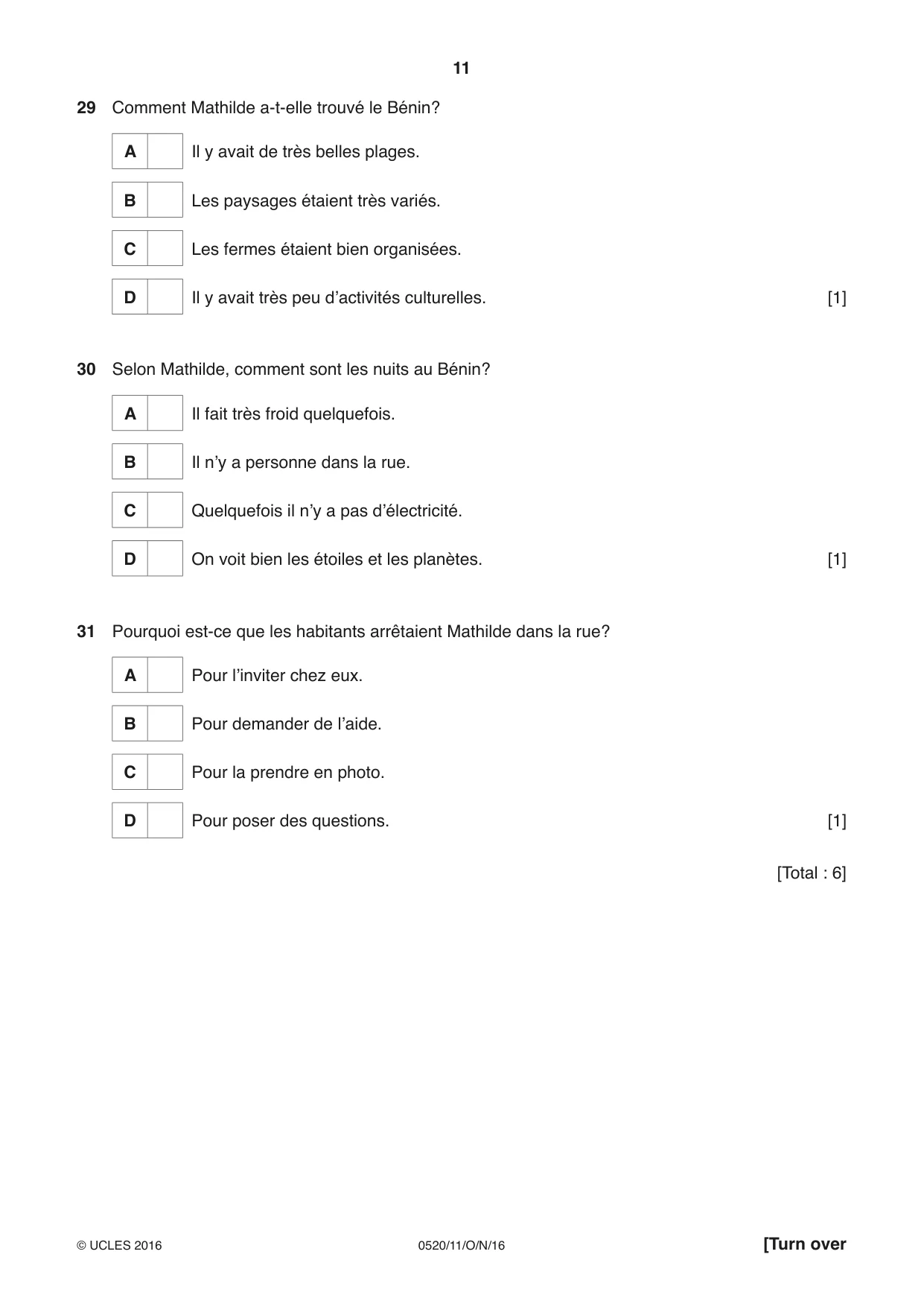 Cambridge IGCSE French - Foreign Language 0520 2016 Oct/Nov Paper 1 · Variant 1 question paper, page 11 of 12