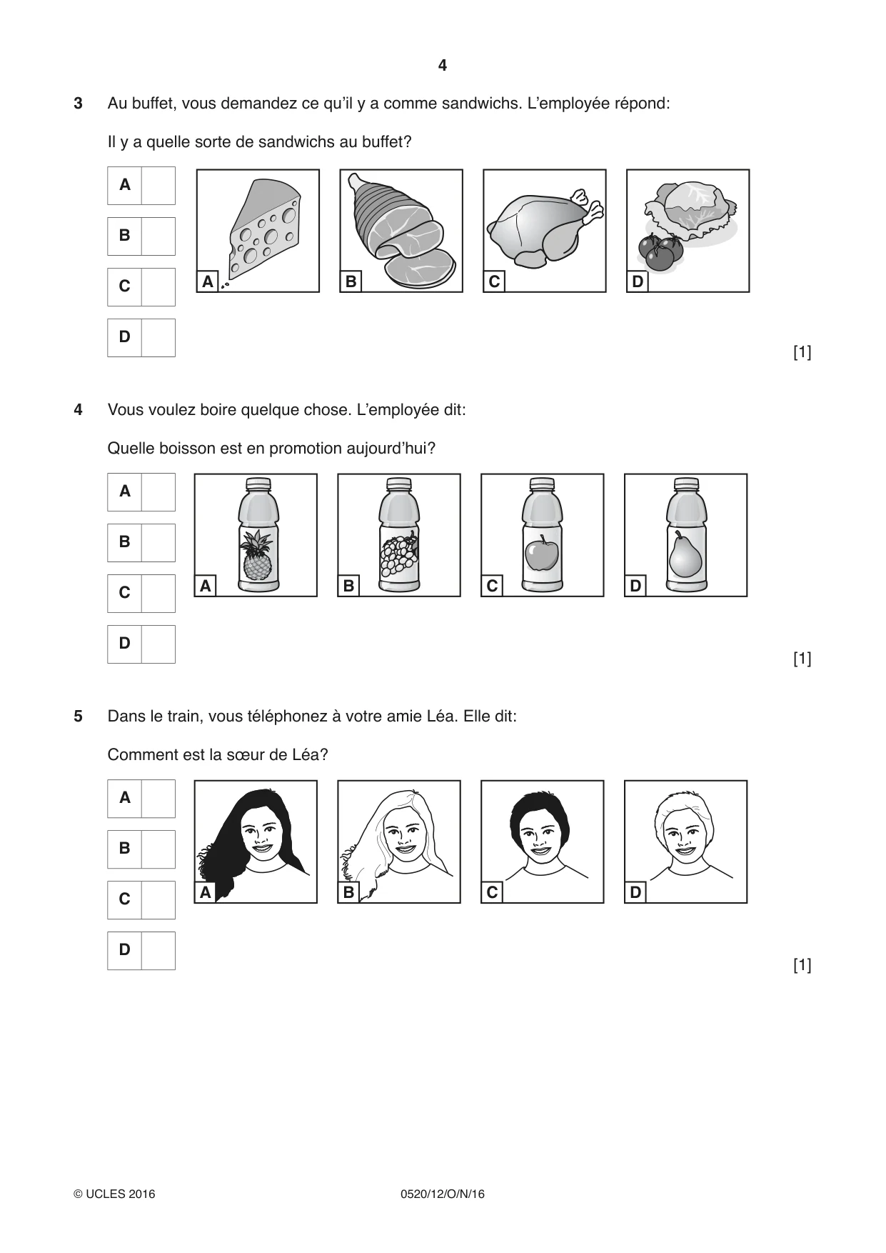 Cambridge IGCSE French - Foreign Language 0520 2016 Oct/Nov Paper 1 · Variant 2 question paper, page 4 of 12