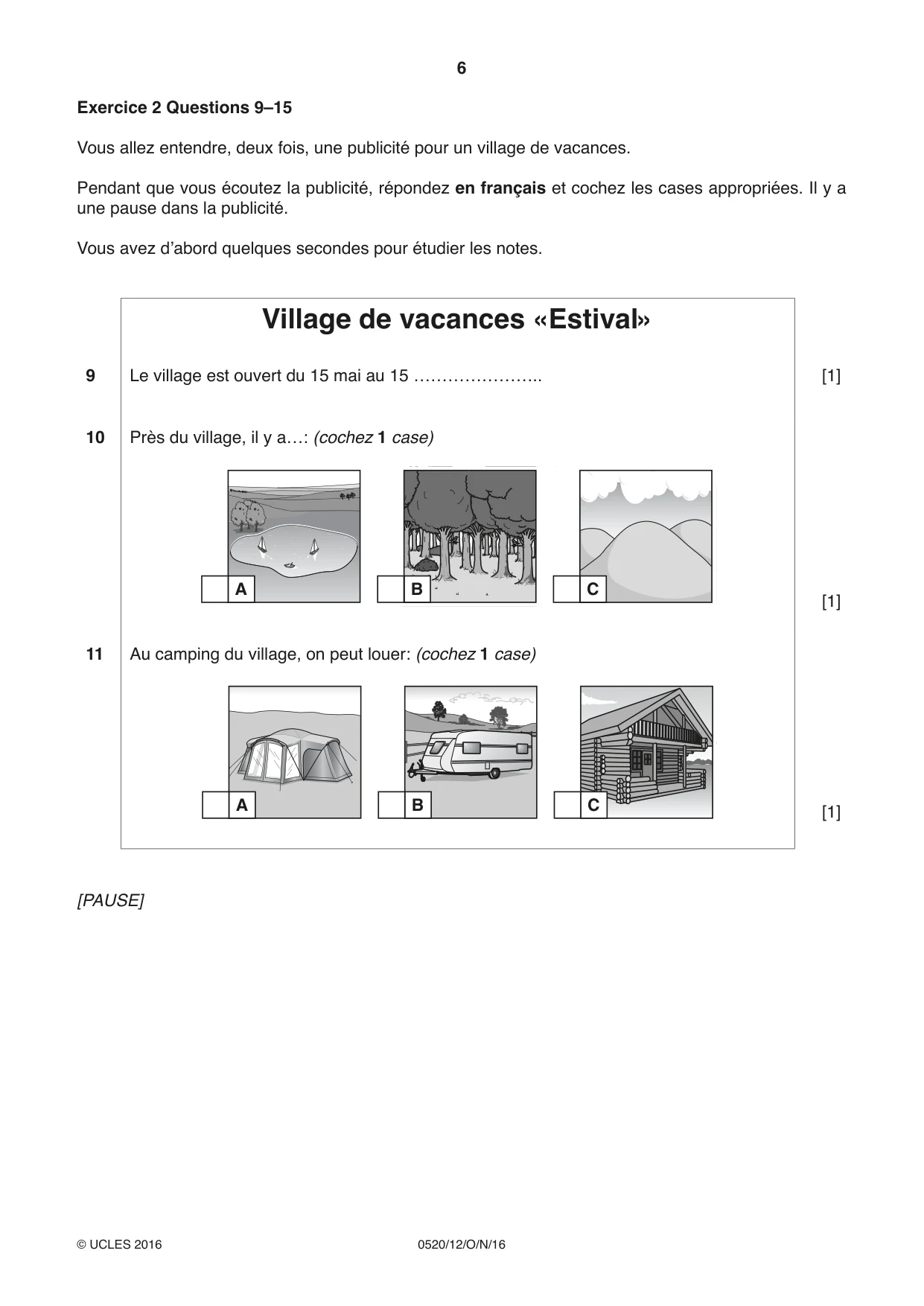Cambridge IGCSE French - Foreign Language 0520 2016 Oct/Nov Paper 1 · Variant 2 question paper, page 6 of 12