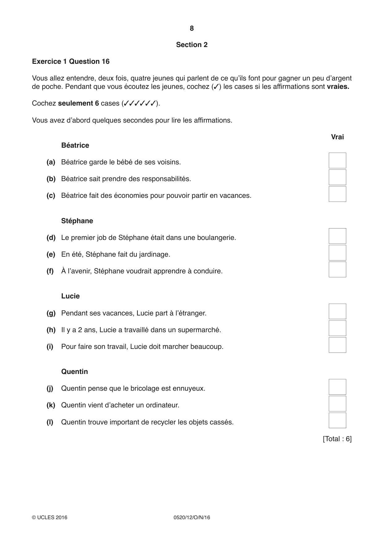 Cambridge IGCSE French - Foreign Language 0520 2016 Oct/Nov Paper 1 · Variant 2 question paper, page 8 of 12