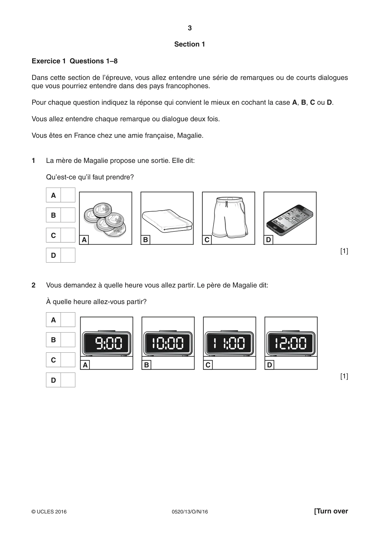 Cambridge IGCSE French - Foreign Language 0520 2016 Oct/Nov Paper 1 · Variant 3 question paper, page 3 of 12