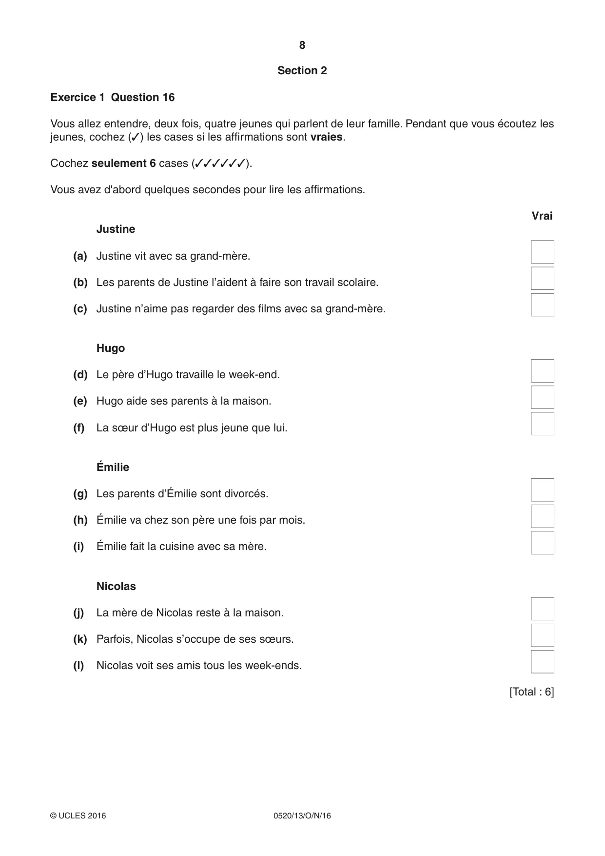 Cambridge IGCSE French - Foreign Language 0520 2016 Oct/Nov Paper 1 · Variant 3 question paper, page 8 of 12