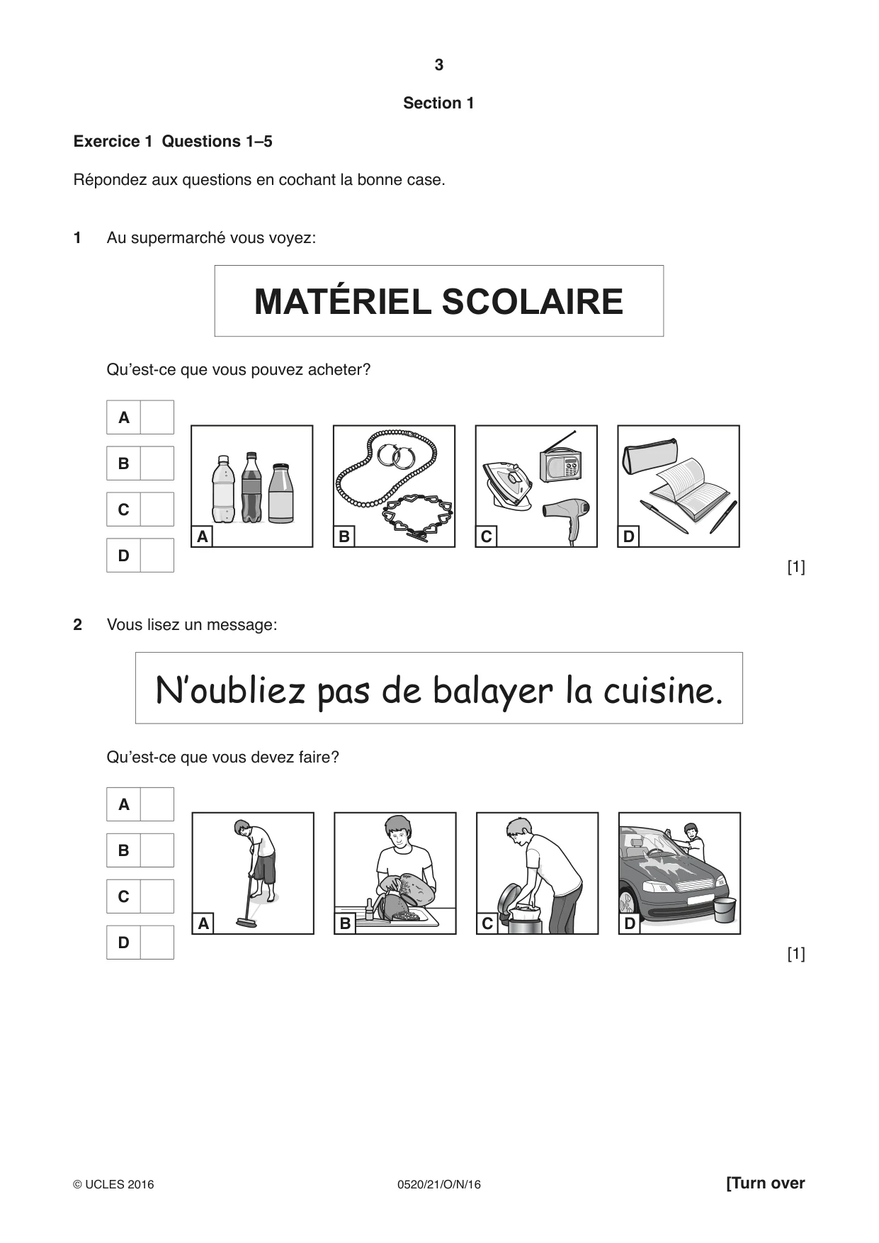 Cambridge IGCSE French - Foreign Language 0520 2016 Oct/Nov Paper 2 · Variant 1 question paper, page 3 of 16