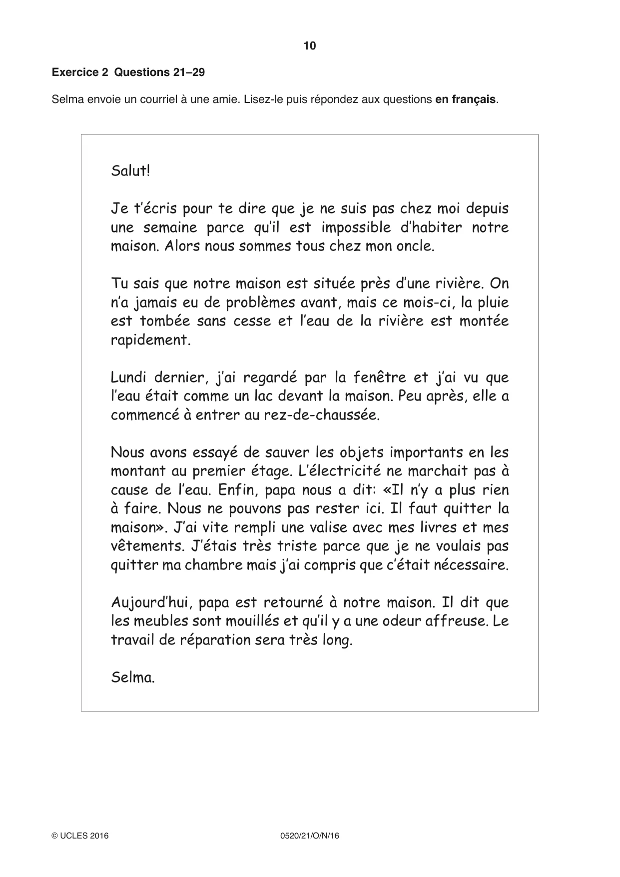 Cambridge IGCSE French - Foreign Language 0520 2016 Oct/Nov Paper 2 · Variant 1 question paper, page 10 of 16
