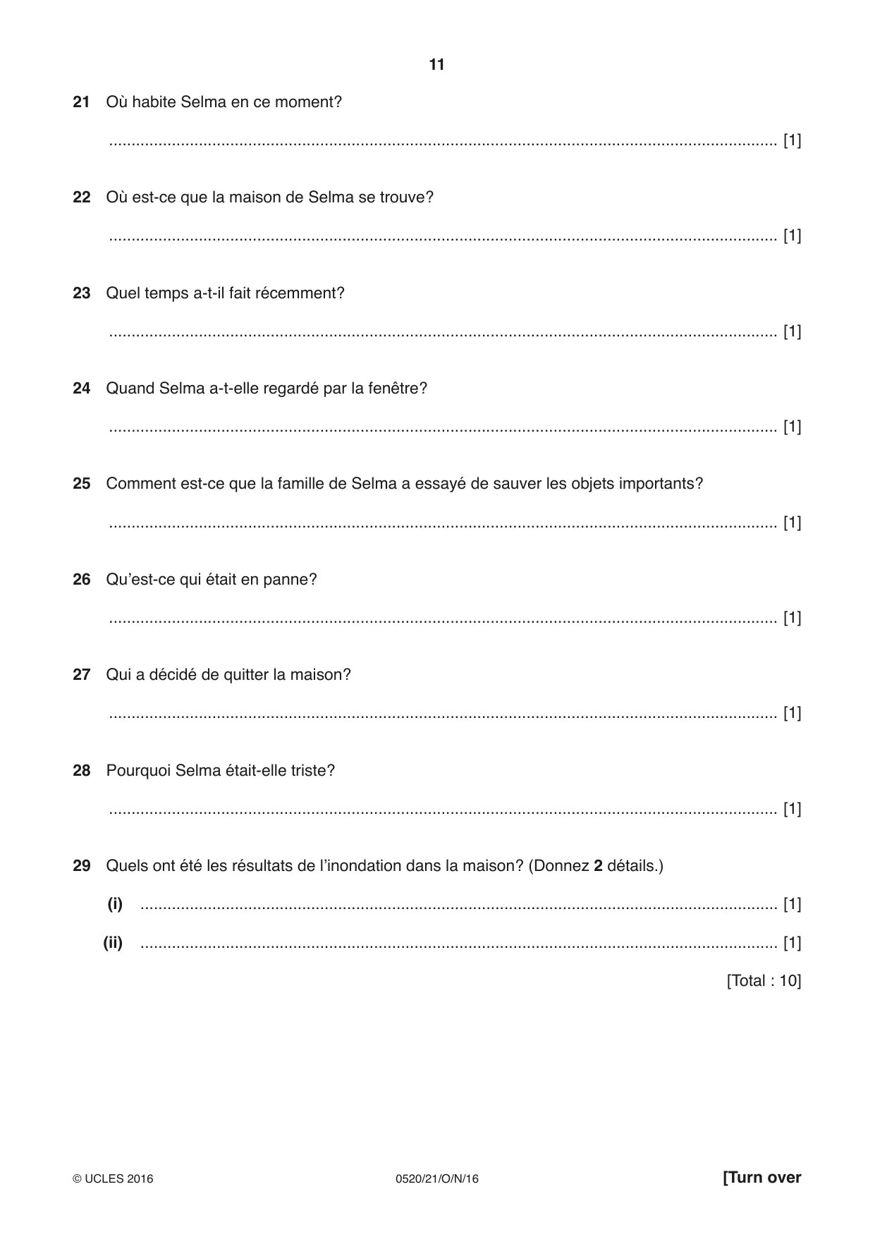 Cambridge IGCSE French - Foreign Language 0520 2016 Oct/Nov Paper 2 · Variant 1 question paper, page 11 of 16
