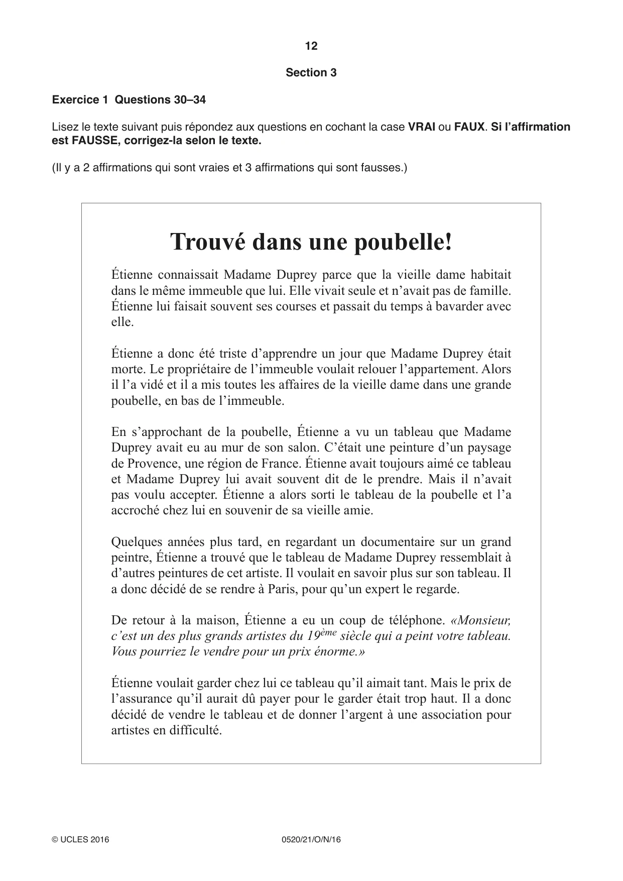 Cambridge IGCSE French - Foreign Language 0520 2016 Oct/Nov Paper 2 · Variant 1 question paper, page 12 of 16