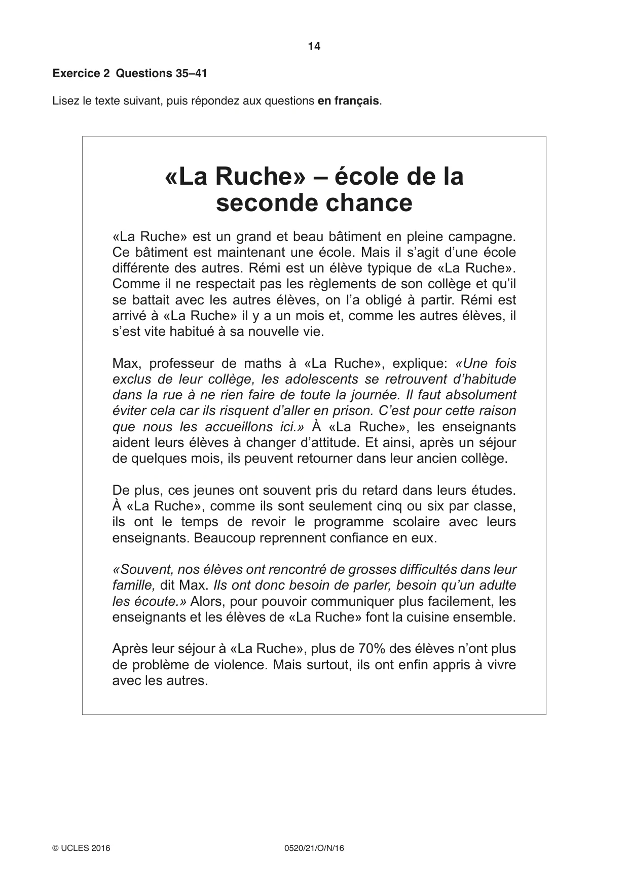 Cambridge IGCSE French - Foreign Language 0520 2016 Oct/Nov Paper 2 · Variant 1 question paper, page 14 of 16