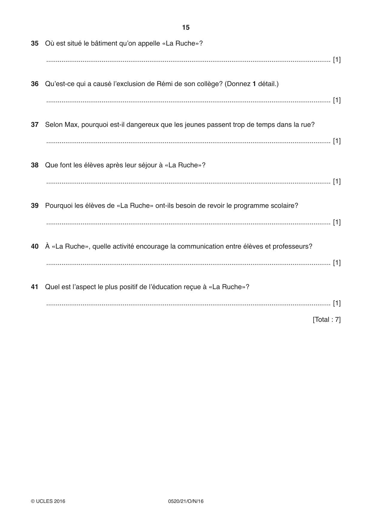 Cambridge IGCSE French - Foreign Language 0520 2016 Oct/Nov Paper 2 · Variant 1 question paper, page 15 of 16