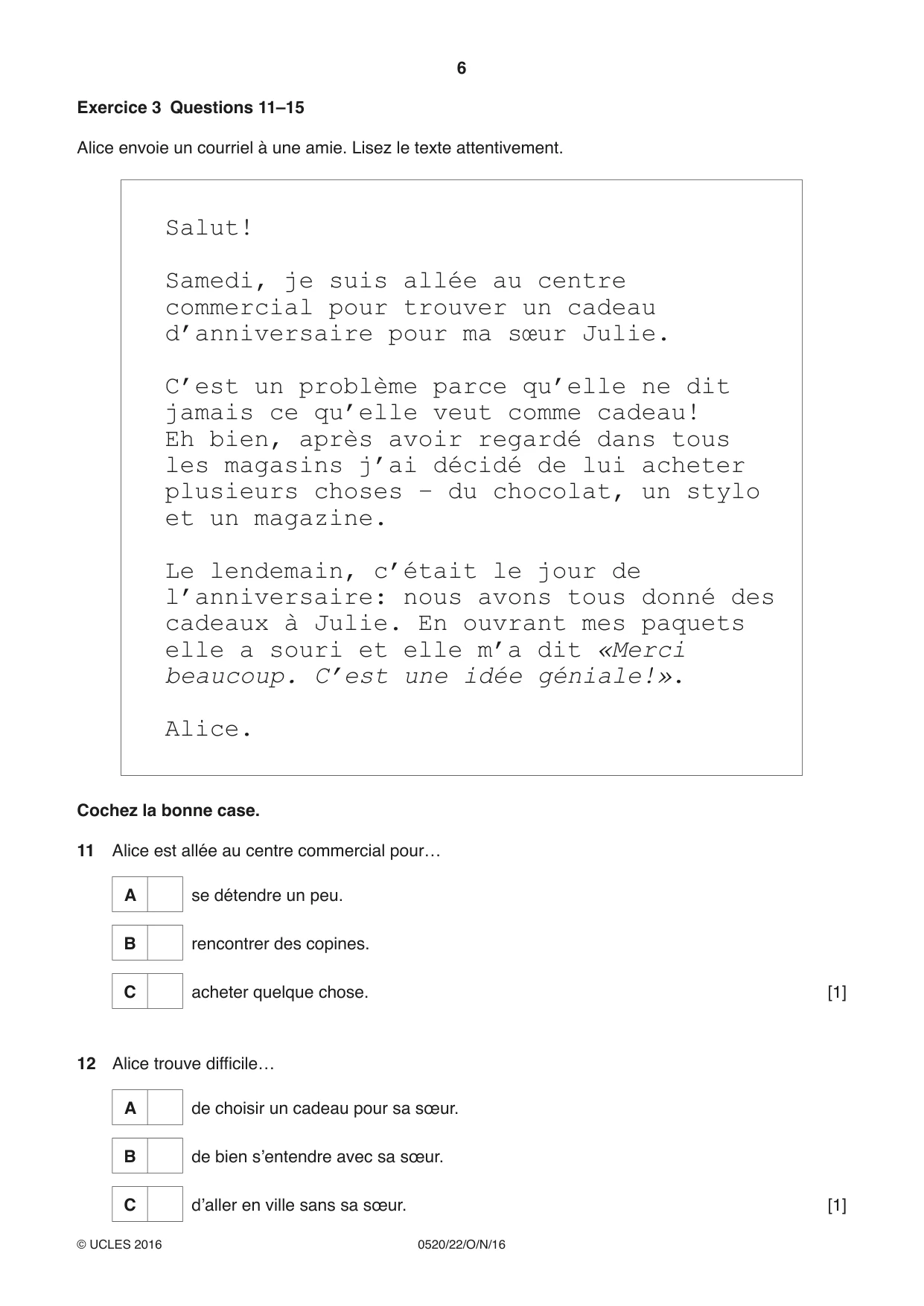 Cambridge IGCSE French - Foreign Language 0520 2016 Oct/Nov Paper 2 · Variant 2 question paper, page 6 of 16