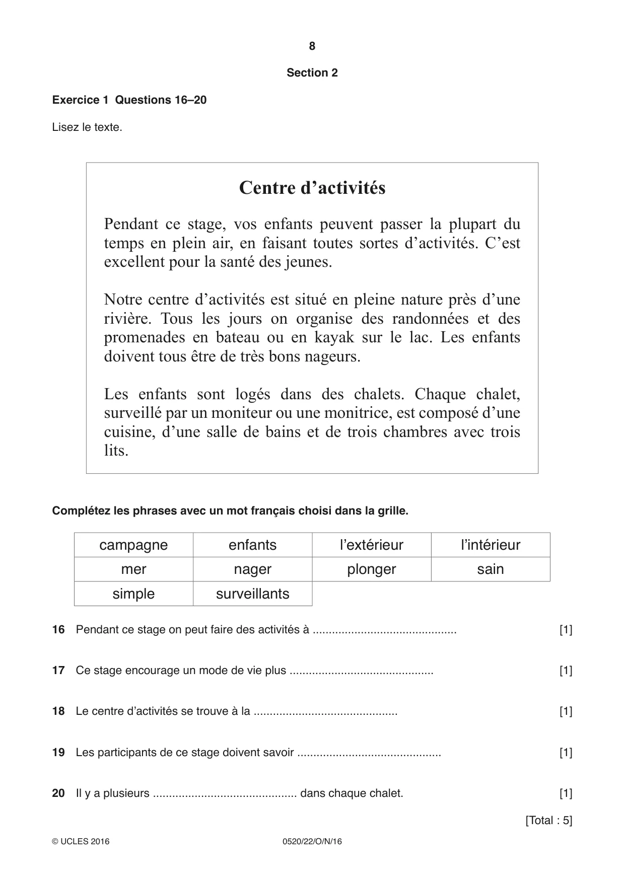 Cambridge IGCSE French - Foreign Language 0520 2016 Oct/Nov Paper 2 · Variant 2 question paper, page 8 of 16