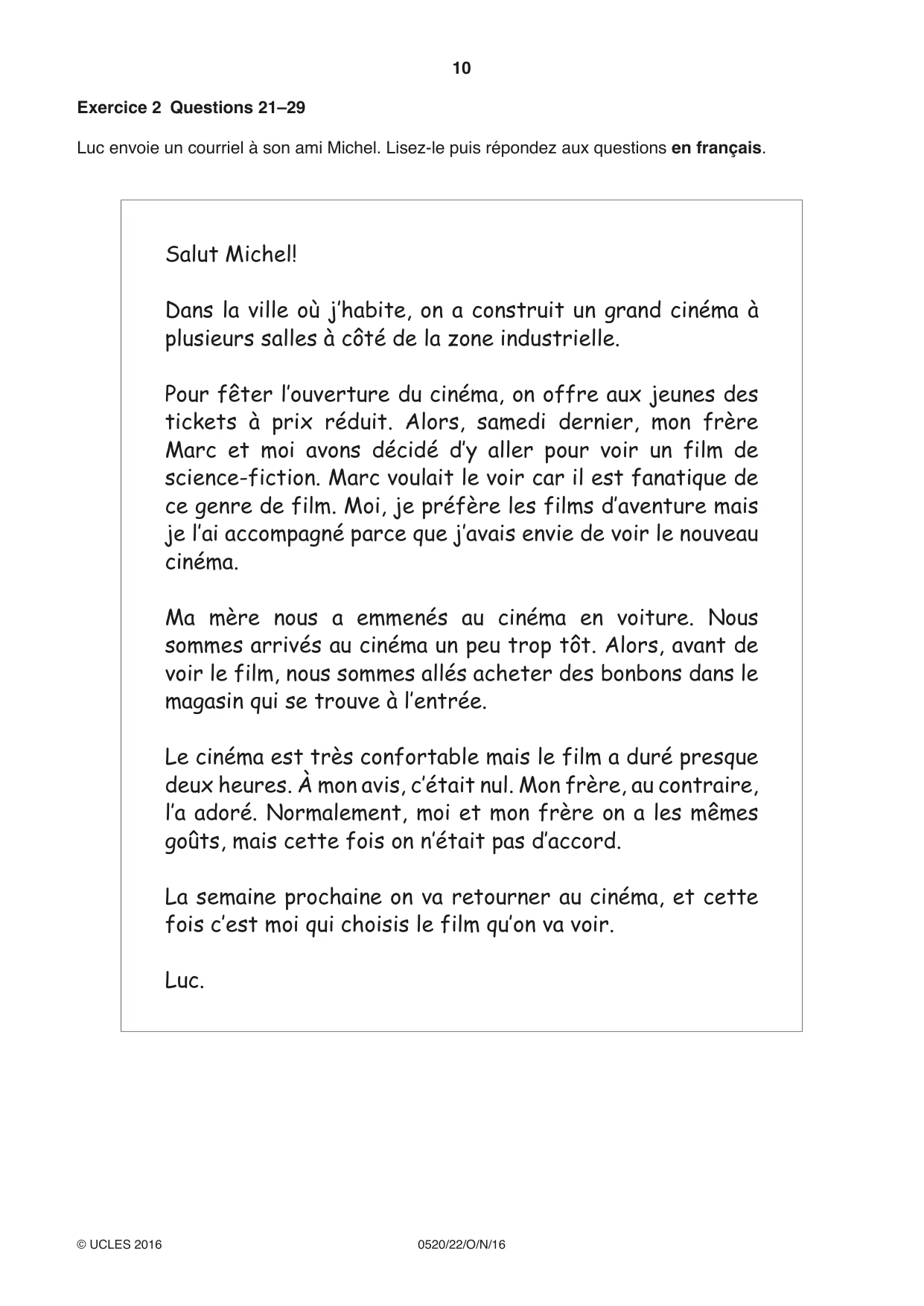 Cambridge IGCSE French - Foreign Language 0520 2016 Oct/Nov Paper 2 · Variant 2 question paper, page 10 of 16