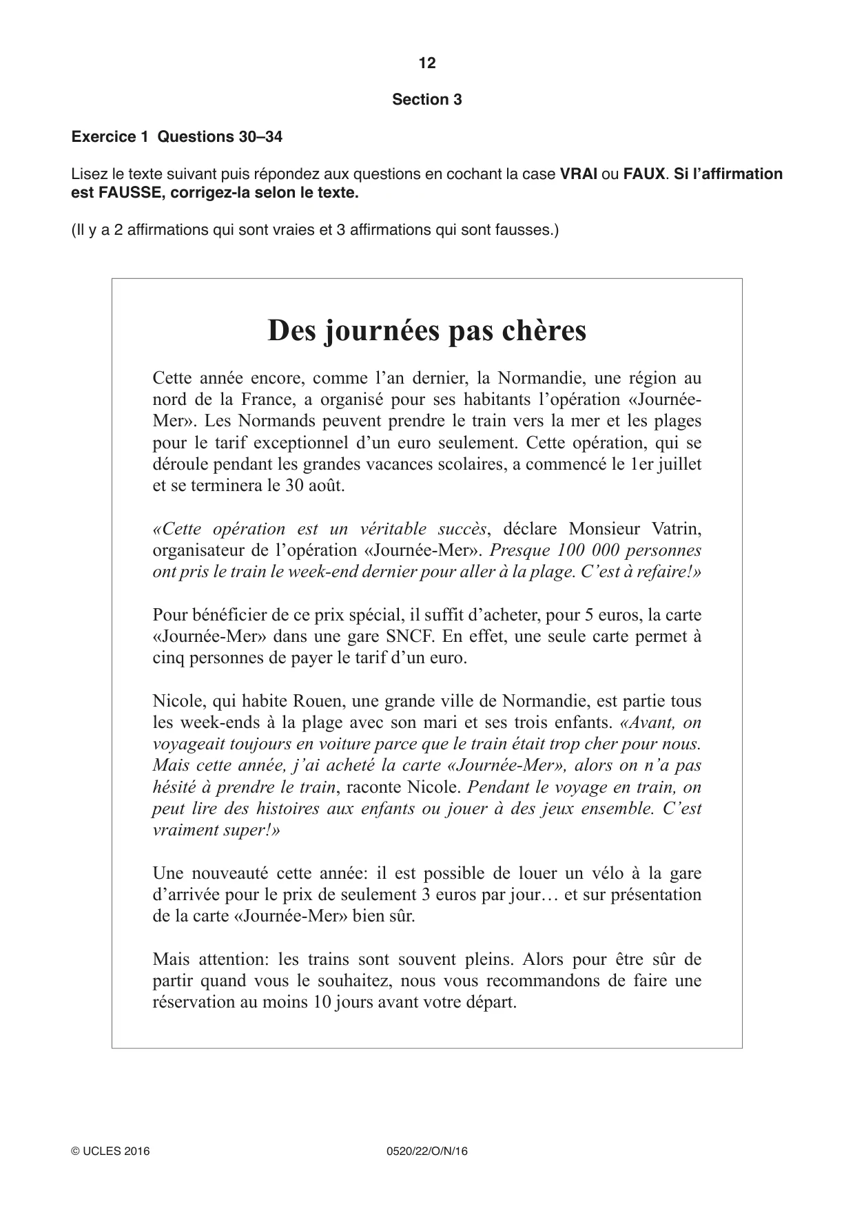Cambridge IGCSE French - Foreign Language 0520 2016 Oct/Nov Paper 2 · Variant 2 question paper, page 12 of 16