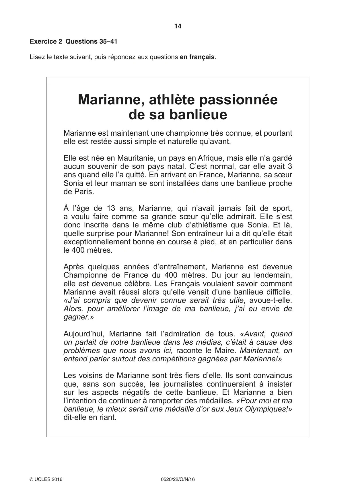 Cambridge IGCSE French - Foreign Language 0520 2016 Oct/Nov Paper 2 · Variant 2 question paper, page 14 of 16