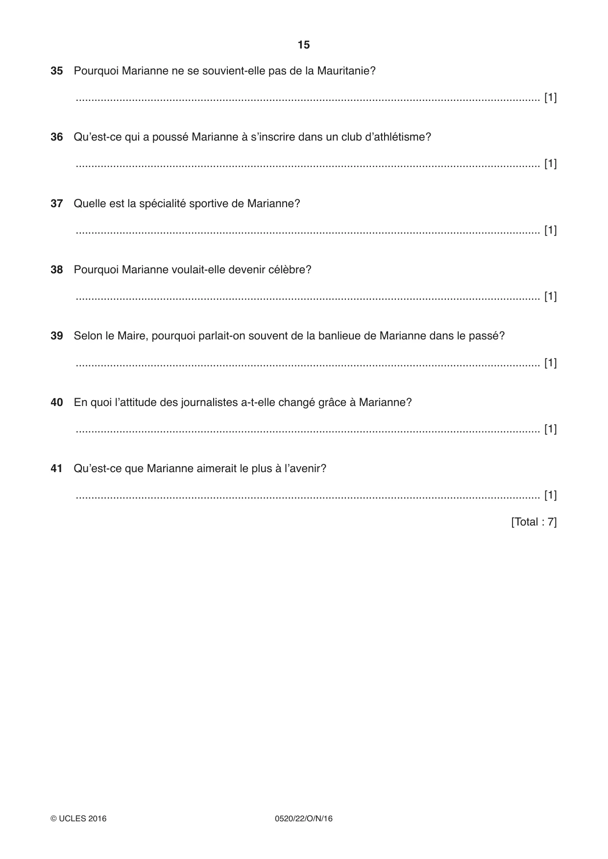 Cambridge IGCSE French - Foreign Language 0520 2016 Oct/Nov Paper 2 · Variant 2 question paper, page 15 of 16