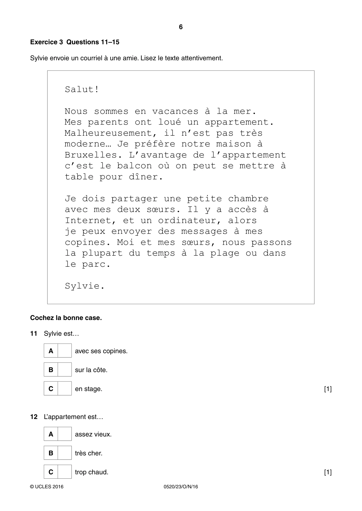 Cambridge IGCSE French - Foreign Language 0520 2016 Oct/Nov Paper 2 · Variant 3 question paper, page 6 of 16