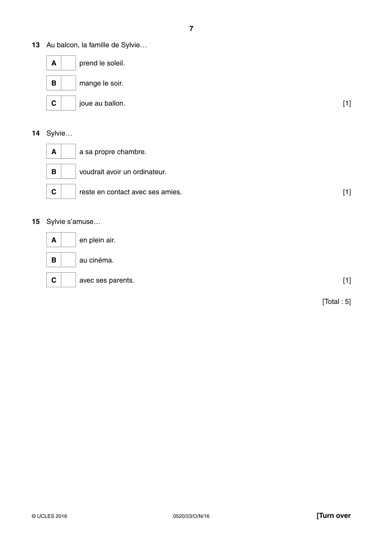 Cambridge IGCSE French - Foreign Language 0520 2016 Oct/Nov Paper 2 · Variant 3 question paper, page 7 of 16