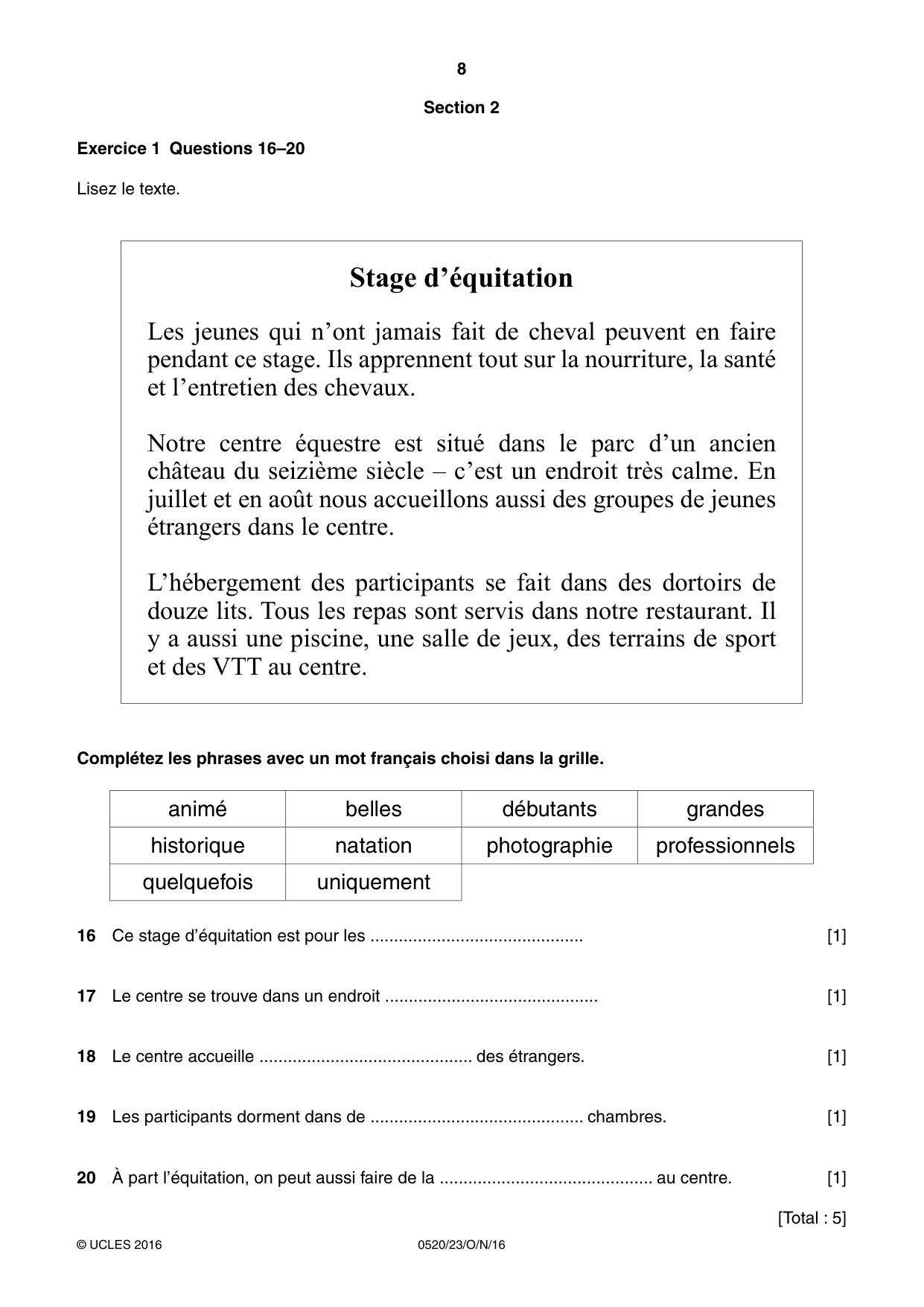 Cambridge IGCSE French - Foreign Language 0520 2016 Oct/Nov Paper 2 · Variant 3 question paper, page 8 of 16