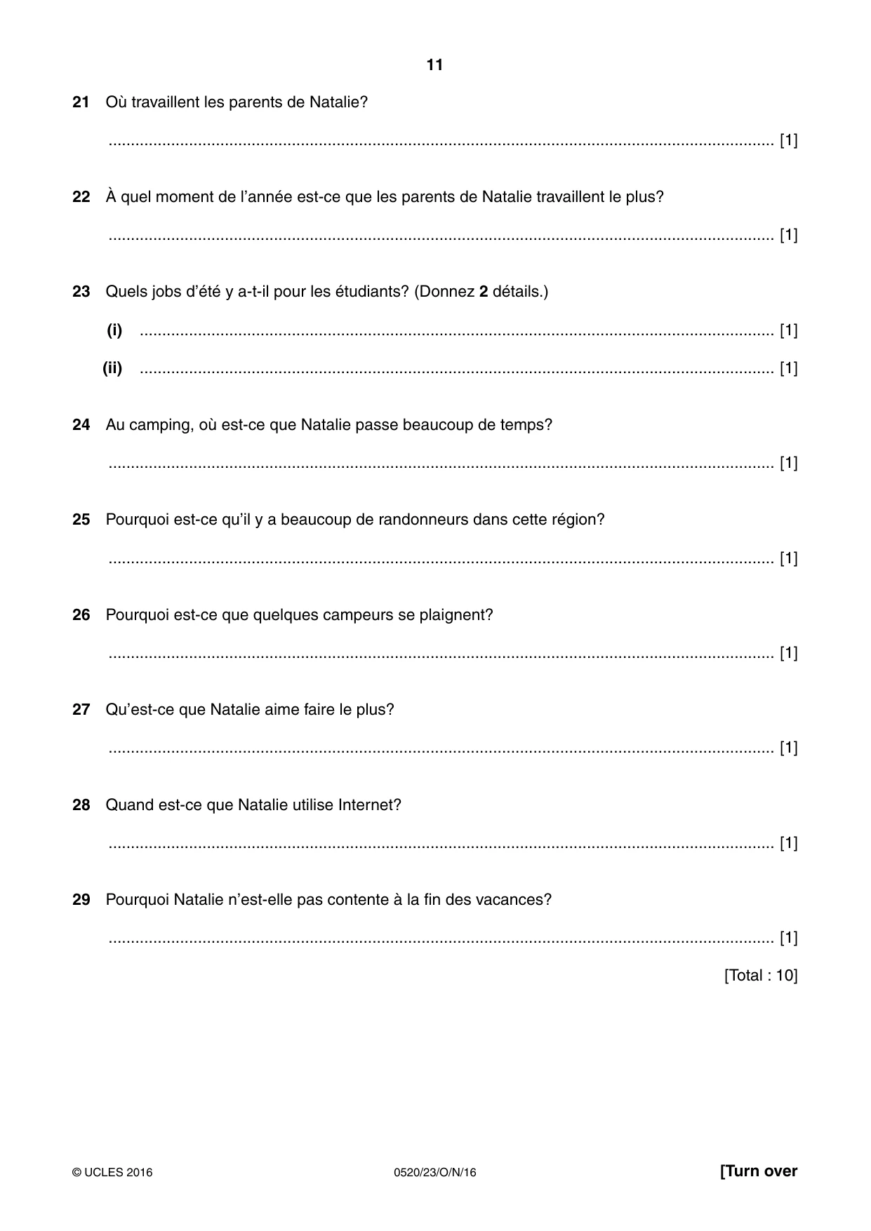 Cambridge IGCSE French - Foreign Language 0520 2016 Oct/Nov Paper 2 · Variant 3 question paper, page 11 of 16