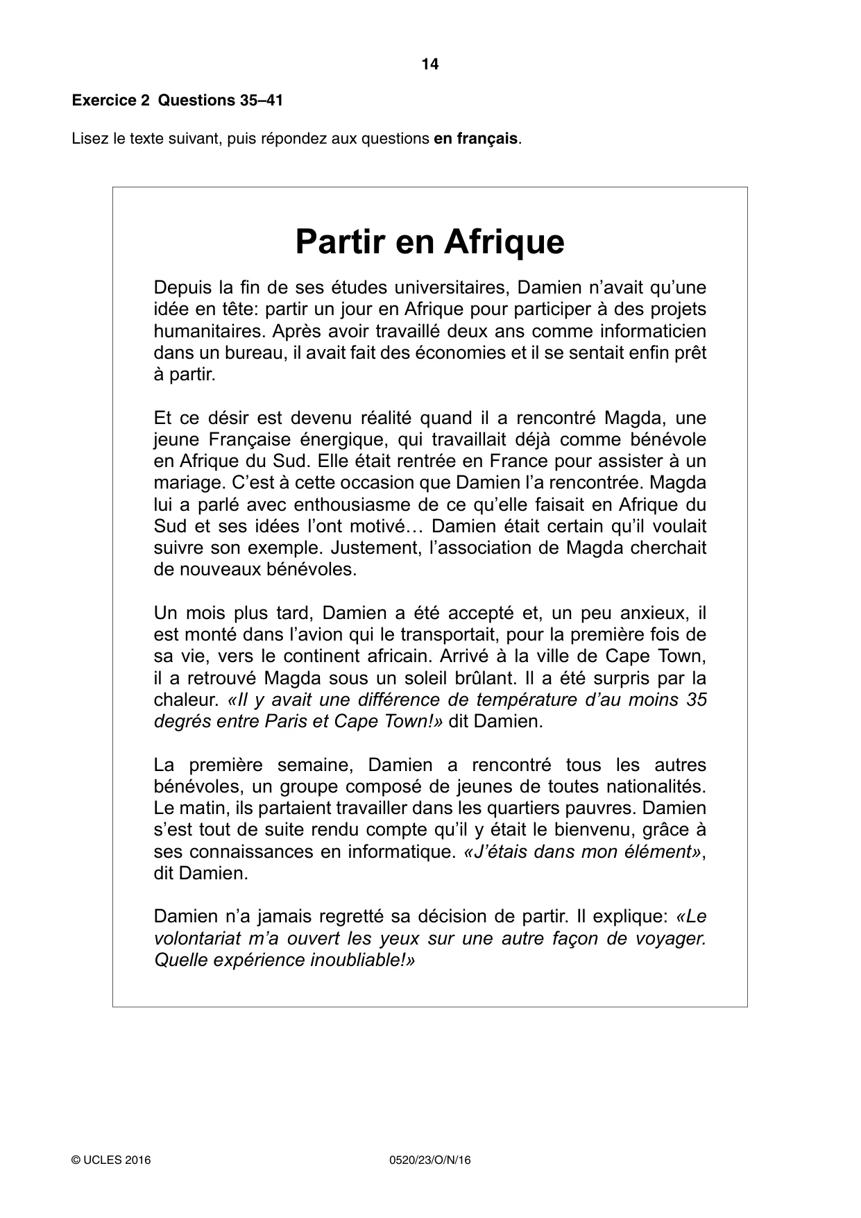 Cambridge IGCSE French - Foreign Language 0520 2016 Oct/Nov Paper 2 · Variant 3 question paper, page 14 of 16