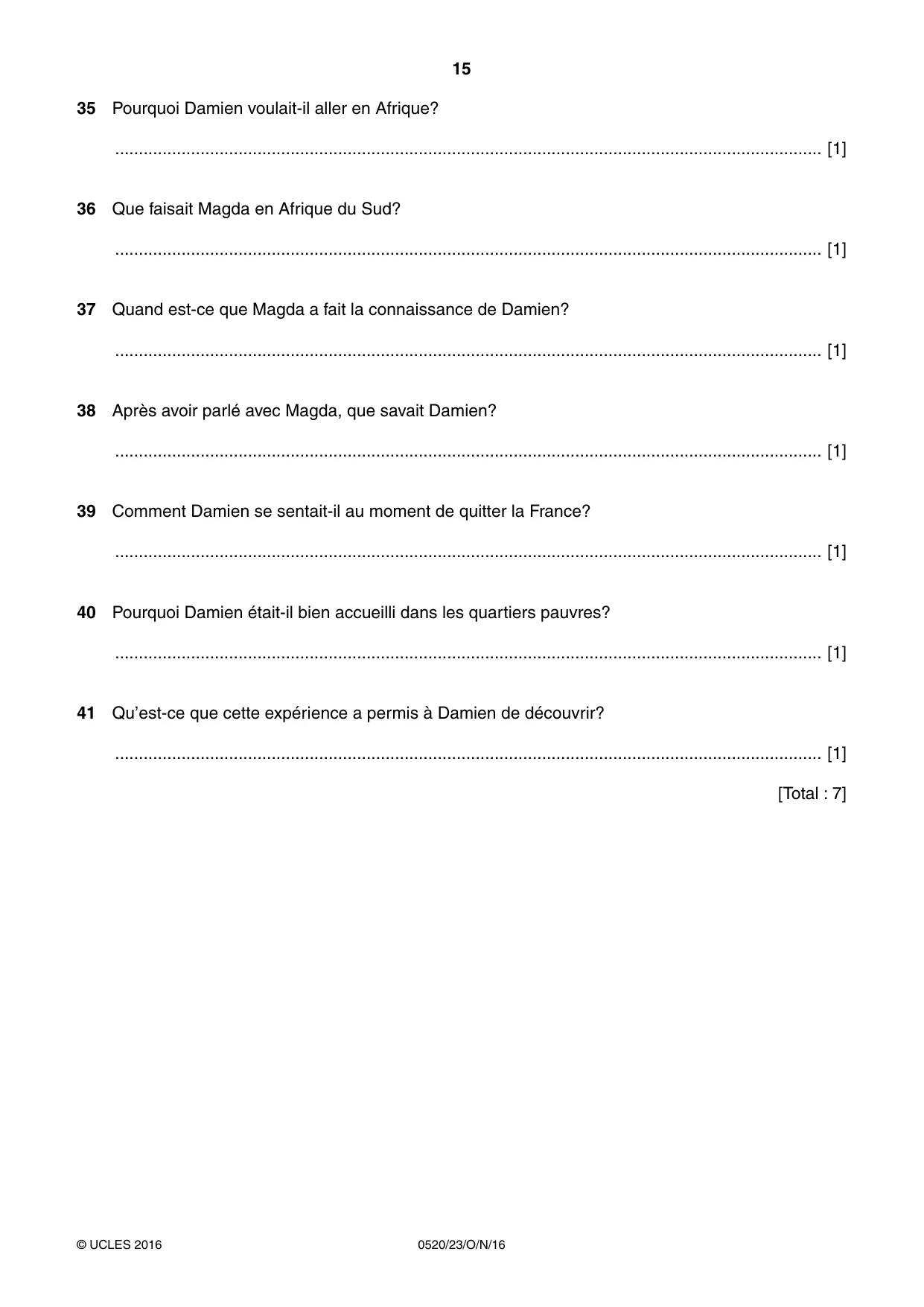 Cambridge IGCSE French - Foreign Language 0520 2016 Oct/Nov Paper 2 · Variant 3 question paper, page 15 of 16