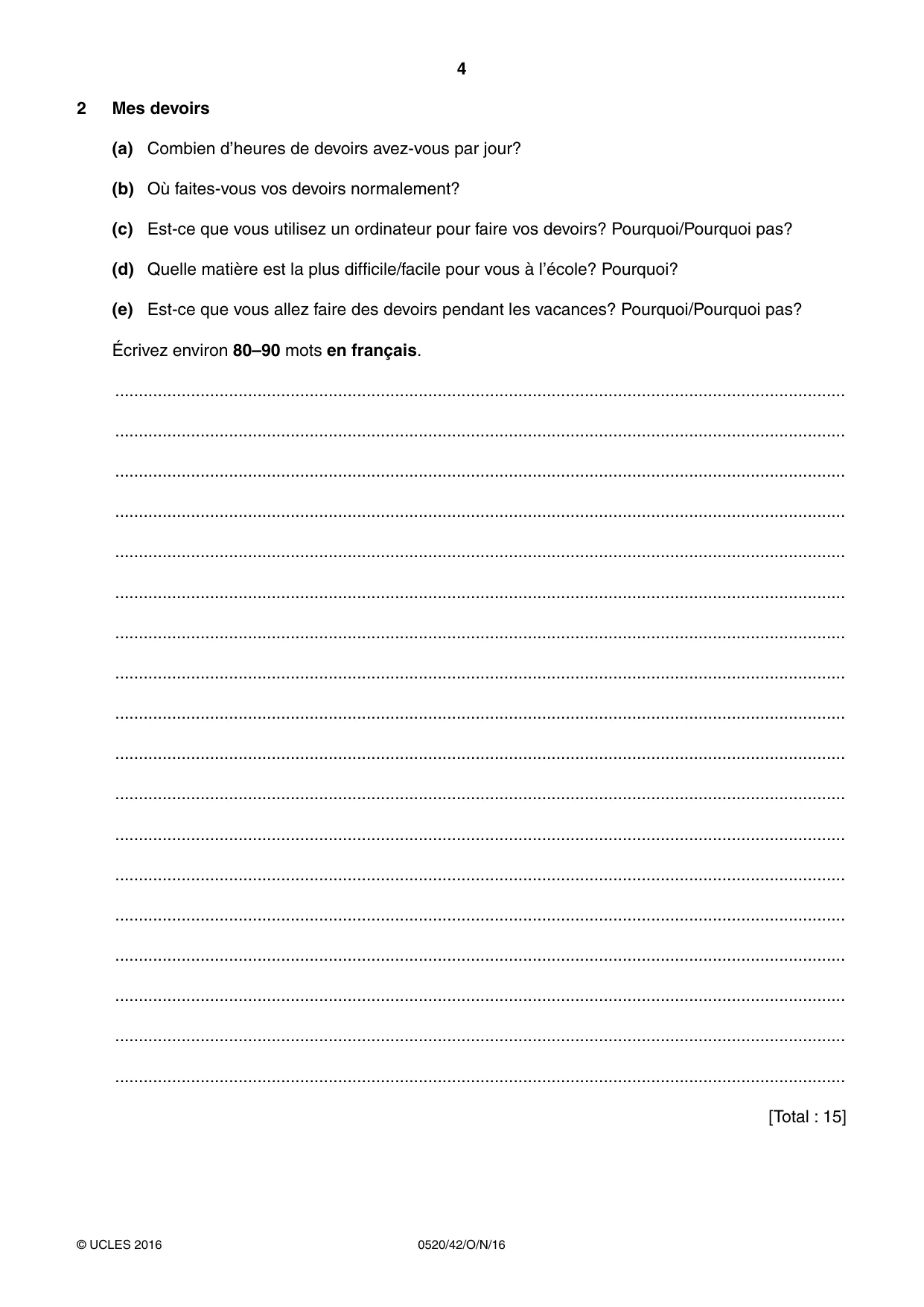 Cambridge IGCSE French - Foreign Language 0520 2016 Oct/Nov Paper 4 · Variant 2 question paper, page 4 of 8