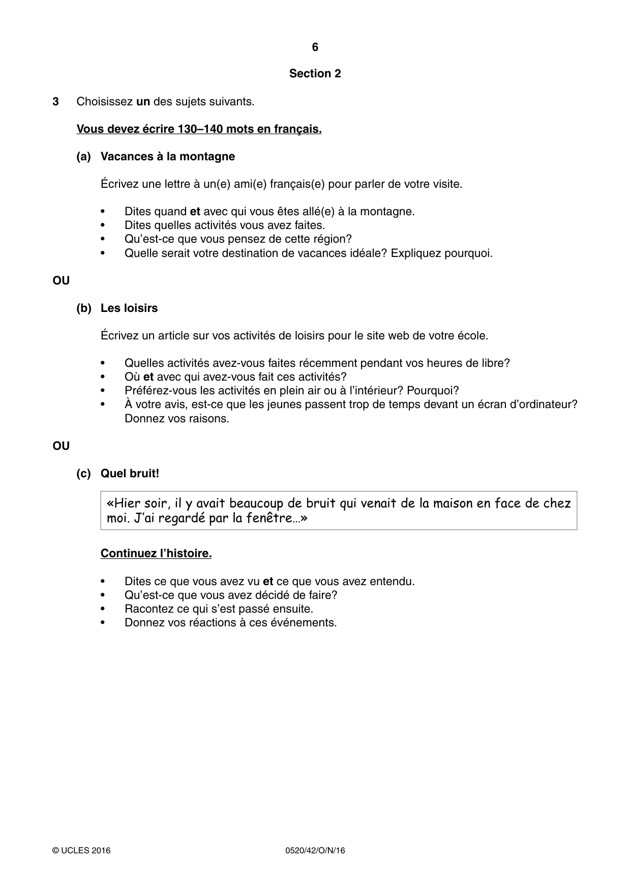 Cambridge IGCSE French - Foreign Language 0520 2016 Oct/Nov Paper 4 · Variant 2 question paper, page 6 of 8