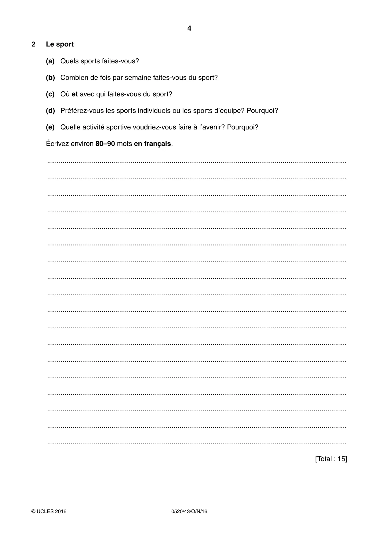 Cambridge IGCSE French - Foreign Language 0520 2016 Oct/Nov Paper 4 · Variant 3 question paper, page 4 of 8
