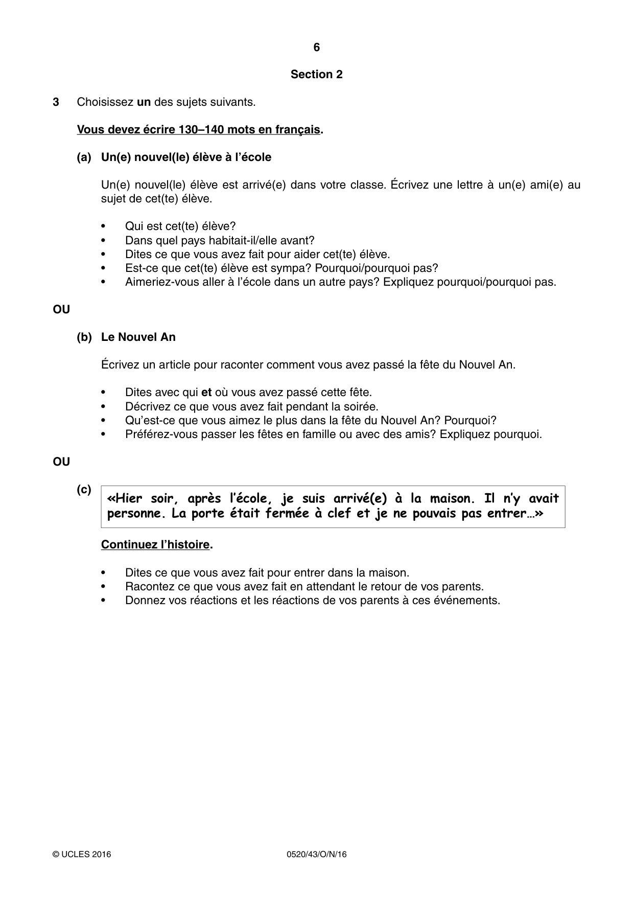 Cambridge IGCSE French - Foreign Language 0520 2016 Oct/Nov Paper 4 · Variant 3 question paper, page 6 of 8