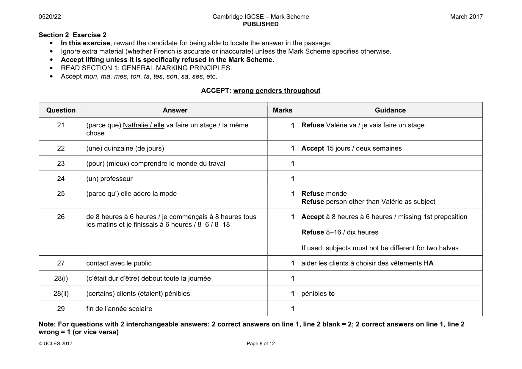 Mark scheme, page 8 of 12