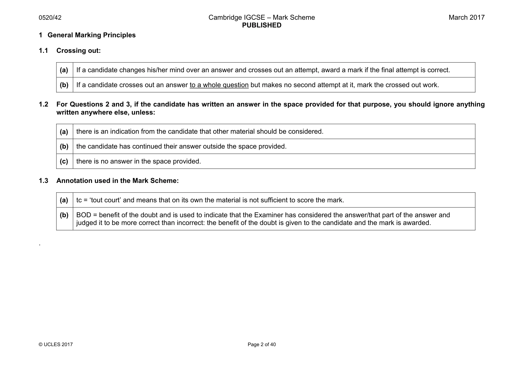 Mark scheme, page 2 of 40