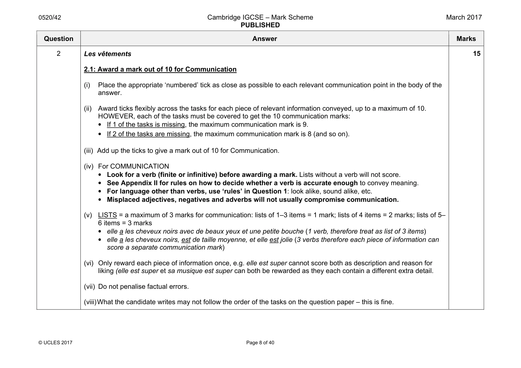 Mark scheme, page 8 of 40