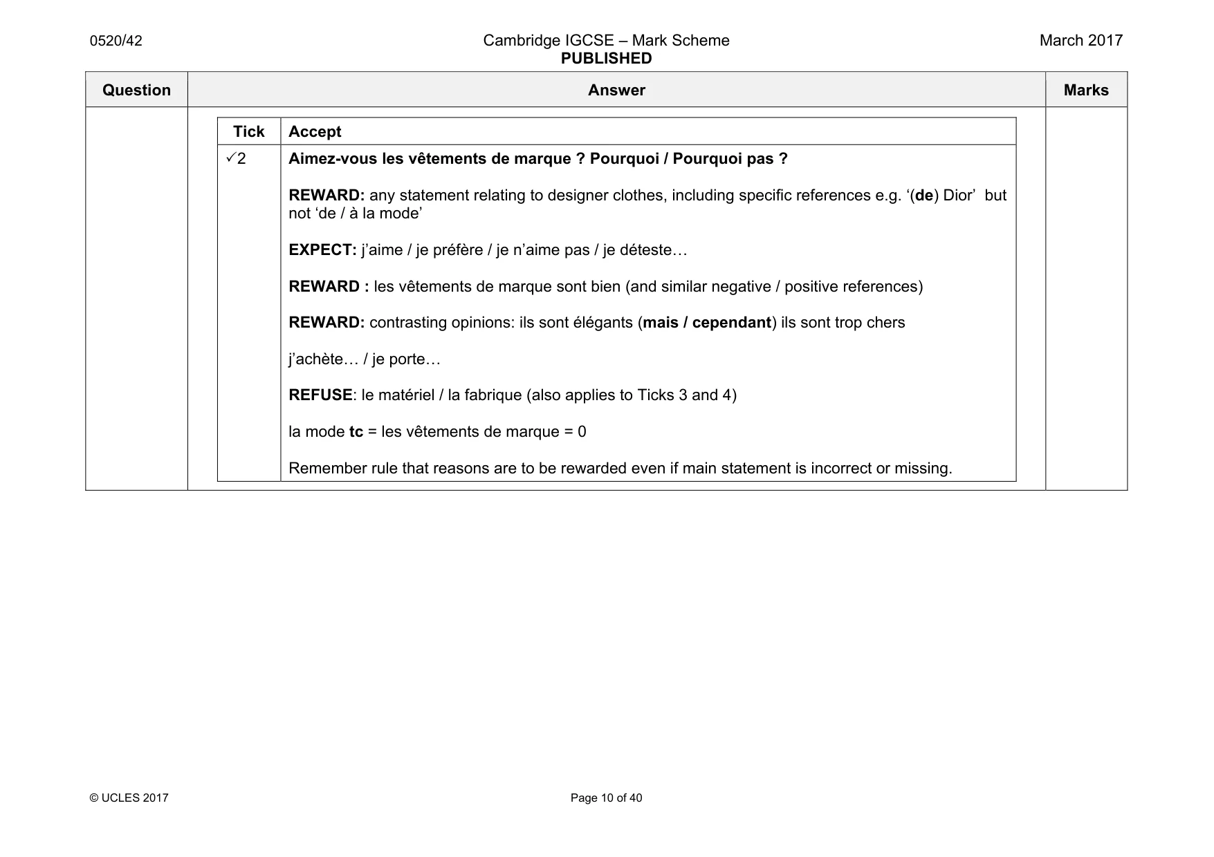 Mark scheme, page 10 of 40