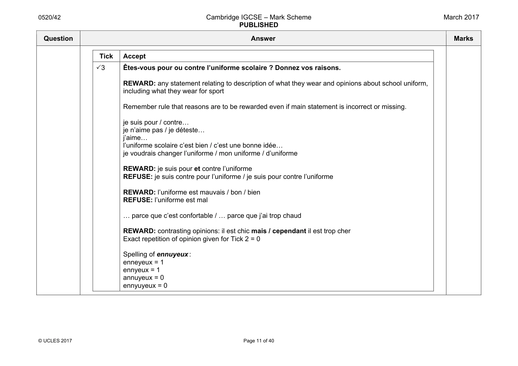 Mark scheme, page 11 of 40