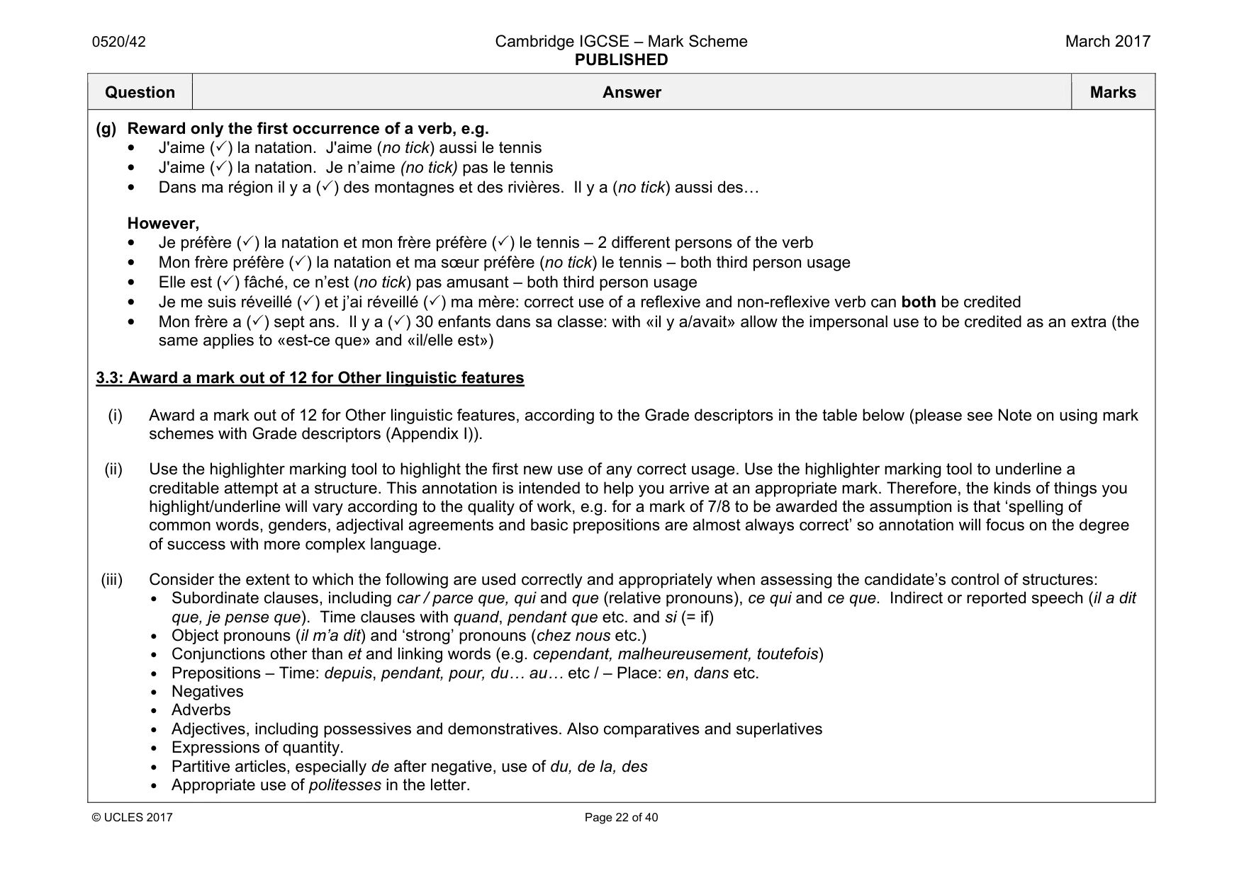Mark scheme, page 22 of 40