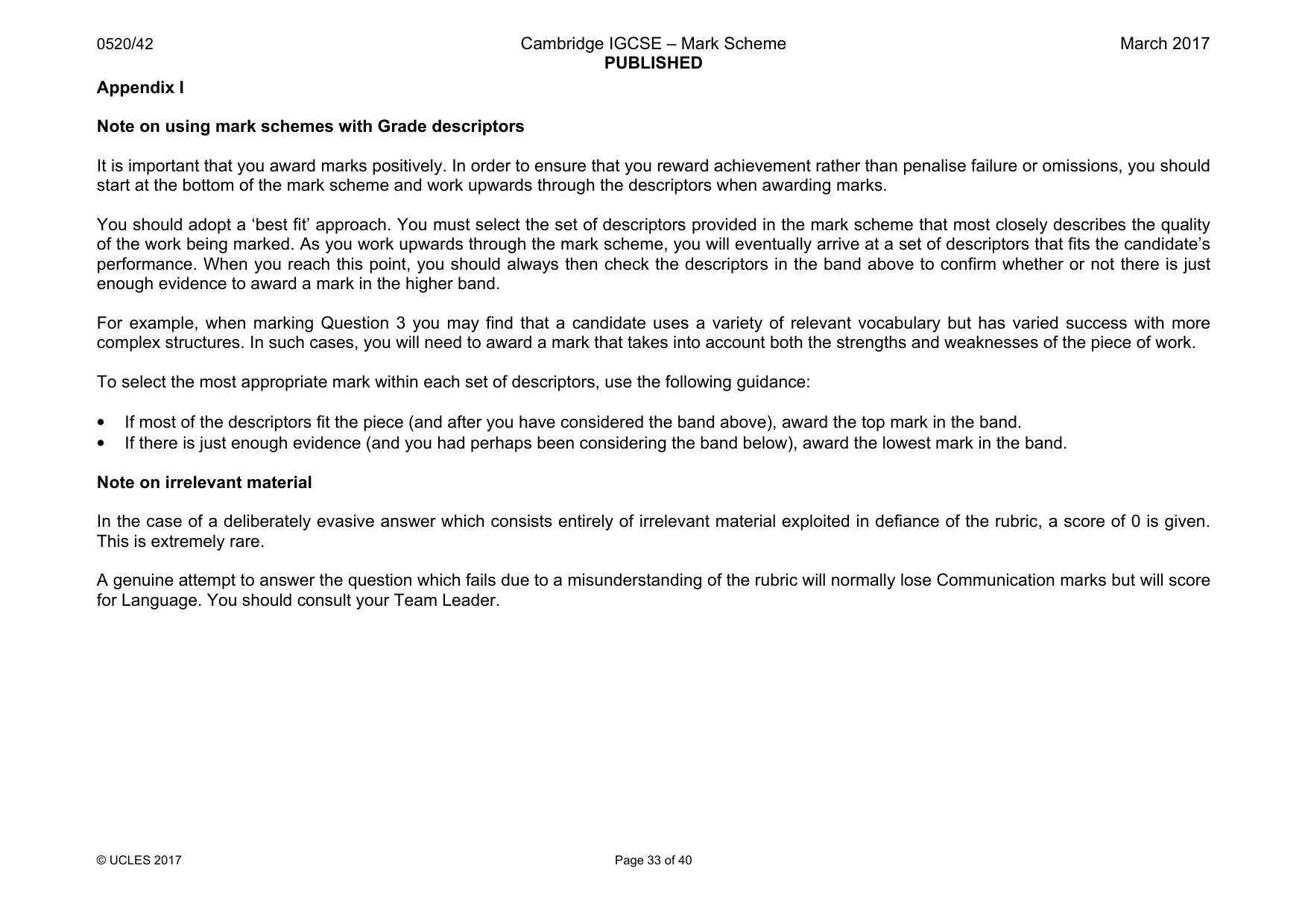 Mark scheme, page 33 of 40