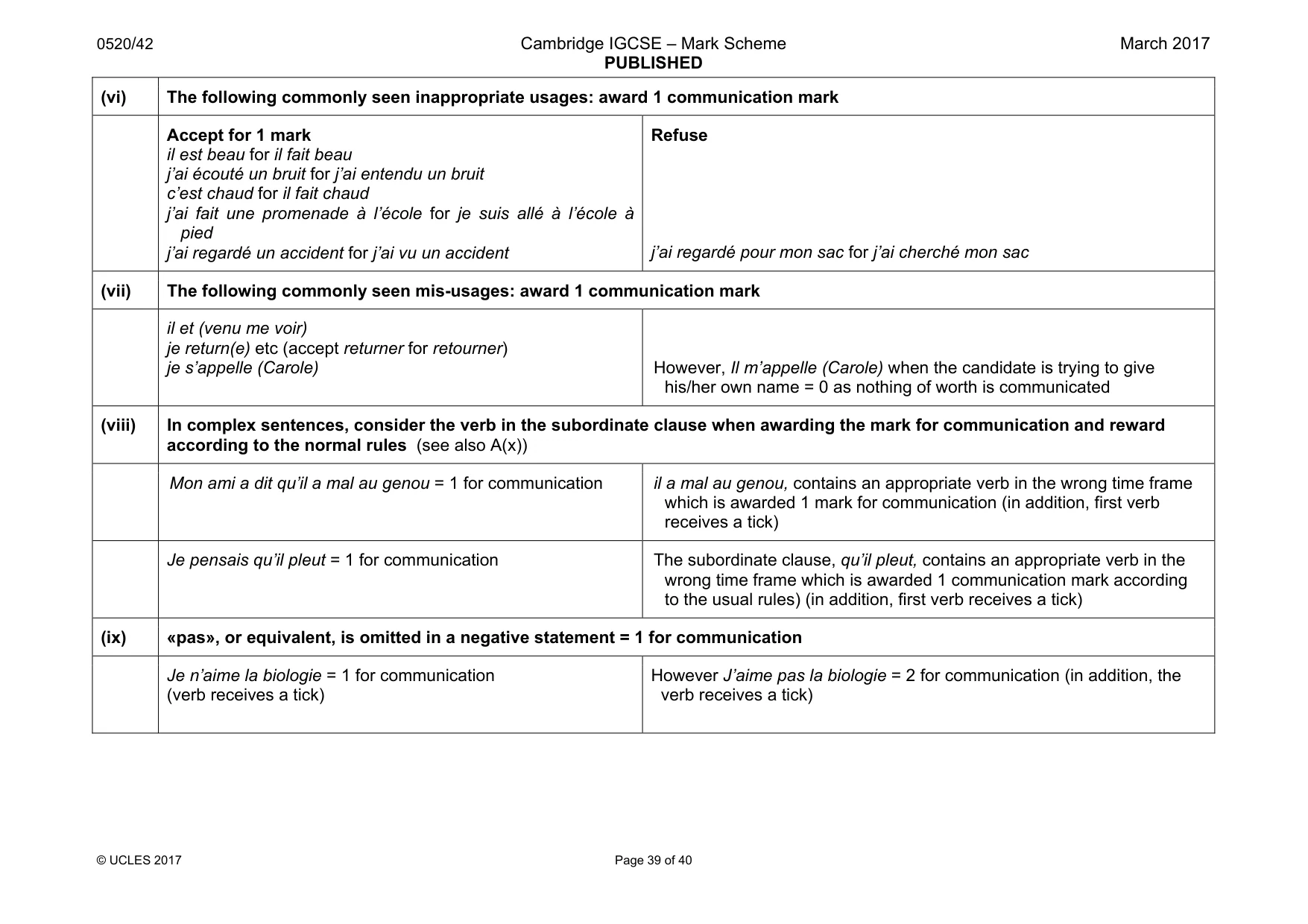 Mark scheme, page 39 of 40