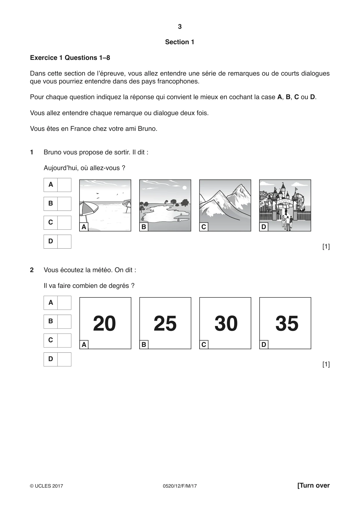 Cambridge IGCSE French - Foreign Language 0520 2017 Feb/March Paper 1 · Variant 2 question paper, page 3 of 12