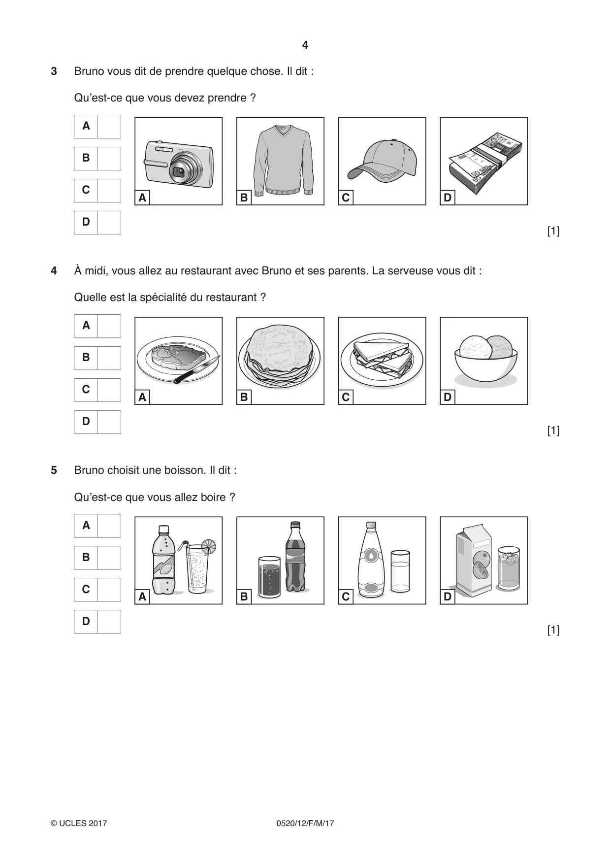 Cambridge IGCSE French - Foreign Language 0520 2017 Feb/March Paper 1 · Variant 2 question paper, page 4 of 12