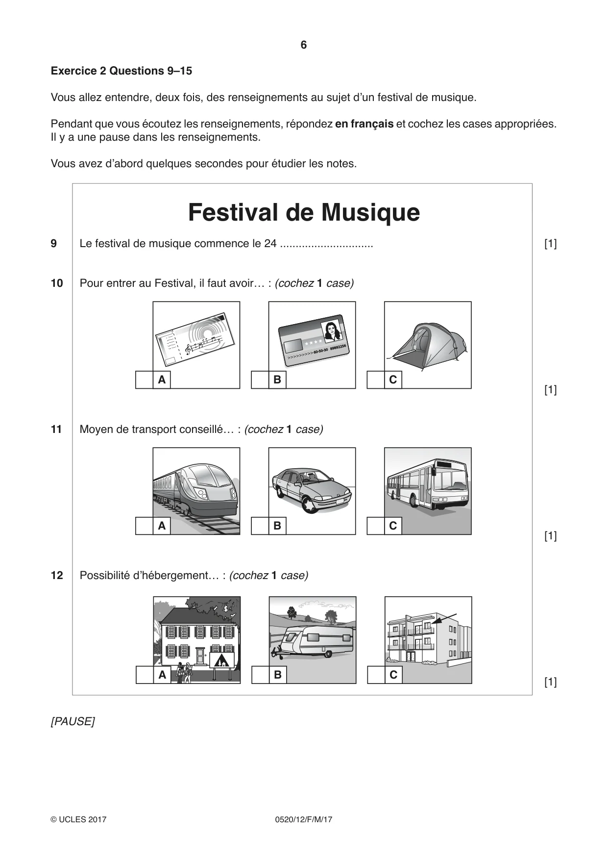 Cambridge IGCSE French - Foreign Language 0520 2017 Feb/March Paper 1 · Variant 2 question paper, page 6 of 12