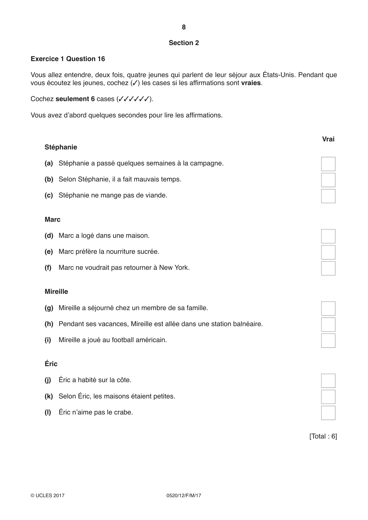 Cambridge IGCSE French - Foreign Language 0520 2017 Feb/March Paper 1 · Variant 2 question paper, page 8 of 12
