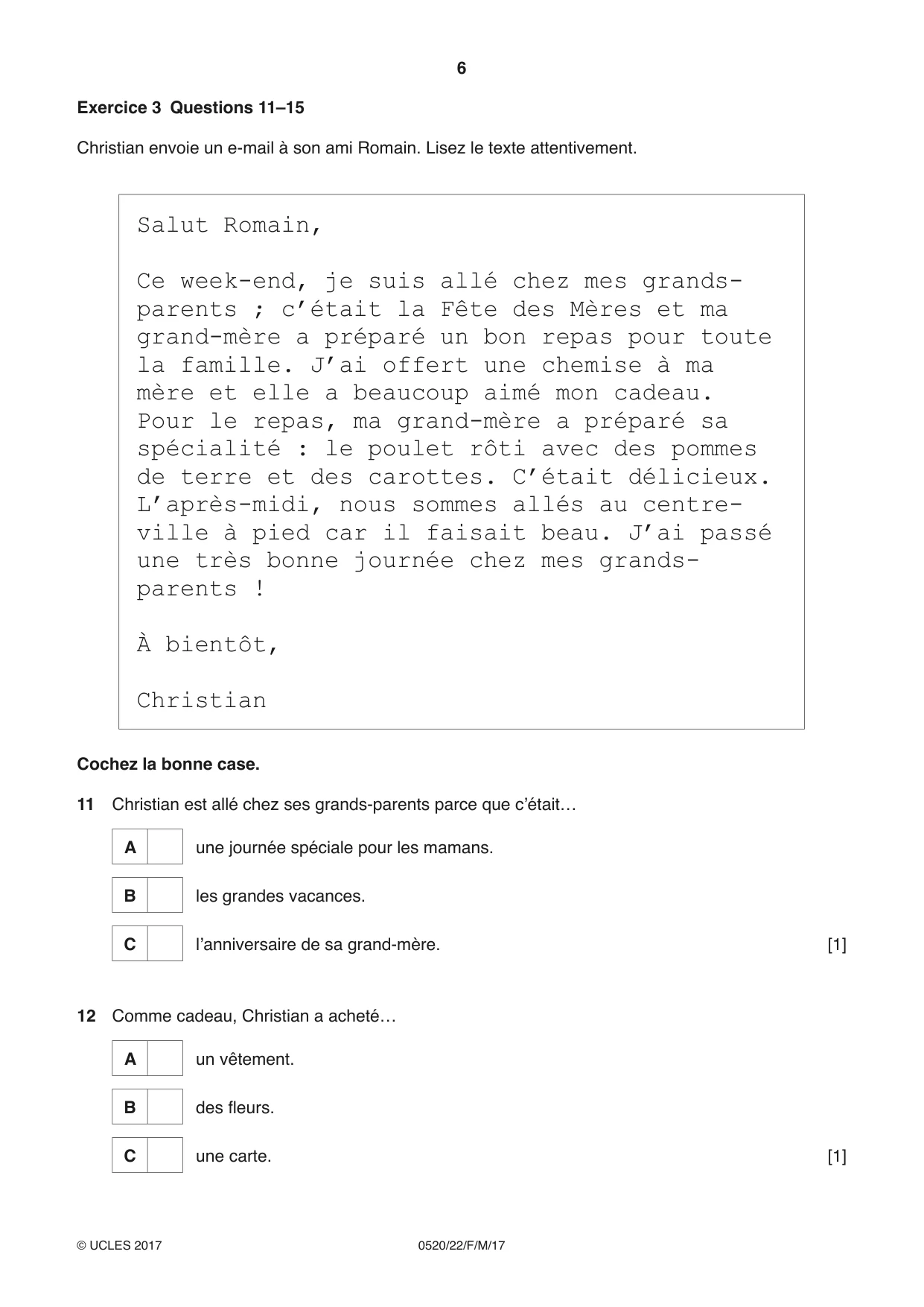 Cambridge IGCSE French - Foreign Language 0520 2017 Feb/March Paper 2 · Variant 2 question paper, page 6 of 16