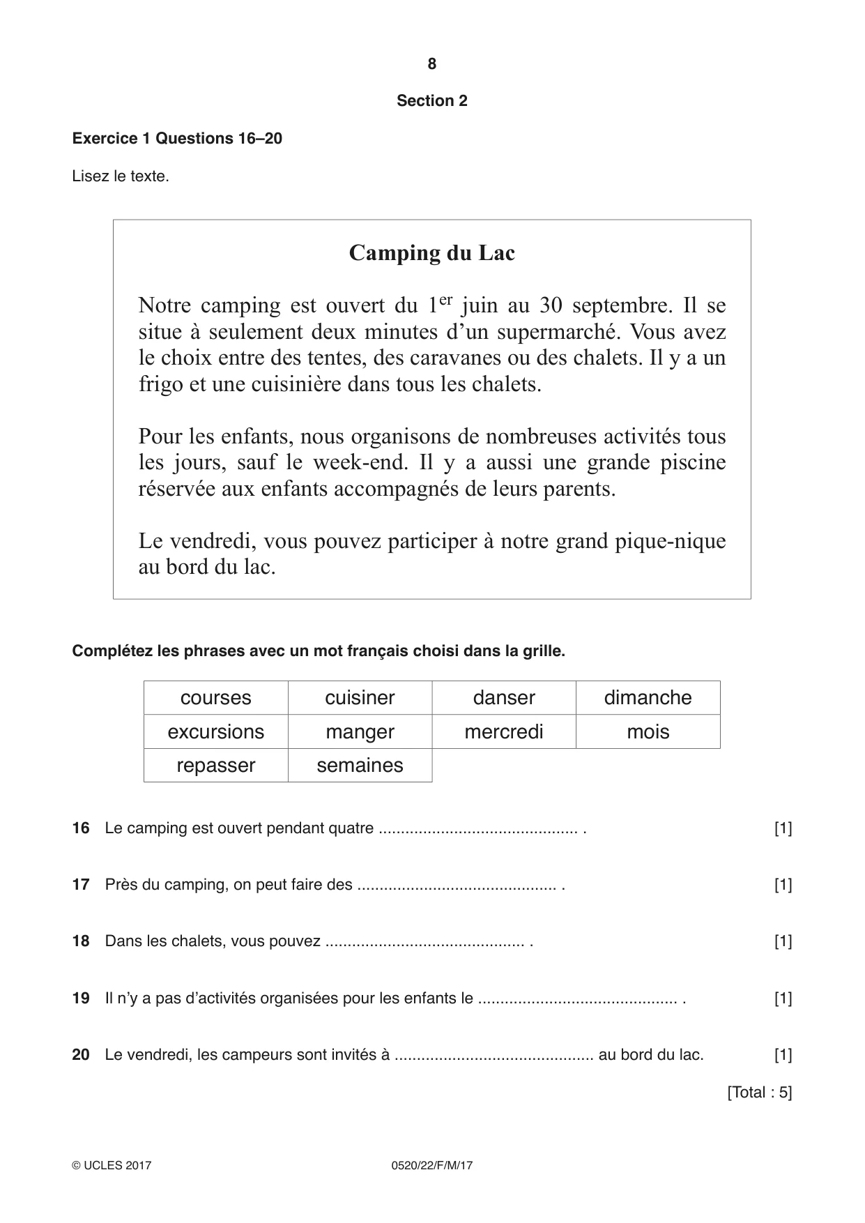 Cambridge IGCSE French - Foreign Language 0520 2017 Feb/March Paper 2 · Variant 2 question paper, page 8 of 16