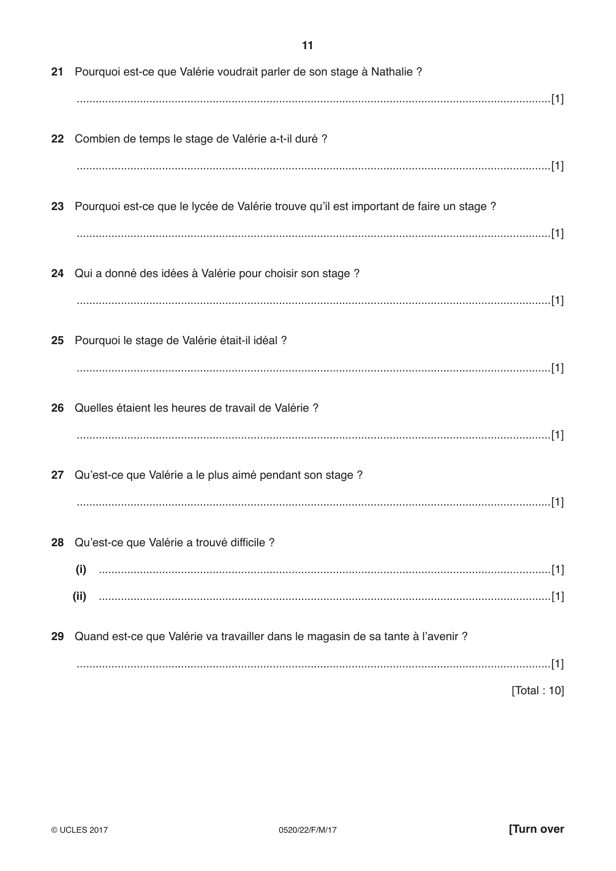 Cambridge IGCSE French - Foreign Language 0520 2017 Feb/March Paper 2 · Variant 2 question paper, page 11 of 16