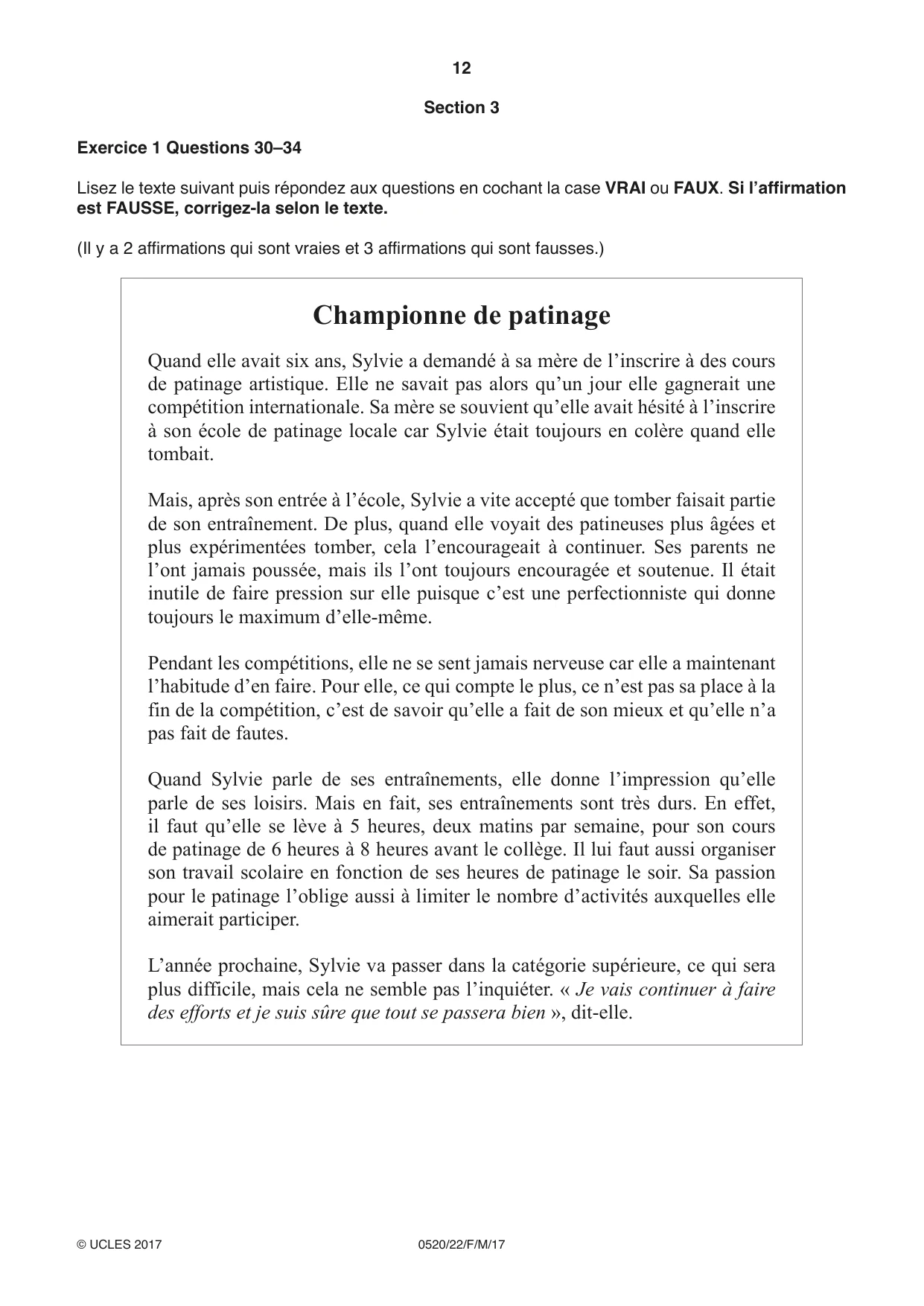 Cambridge IGCSE French - Foreign Language 0520 2017 Feb/March Paper 2 · Variant 2 question paper, page 12 of 16