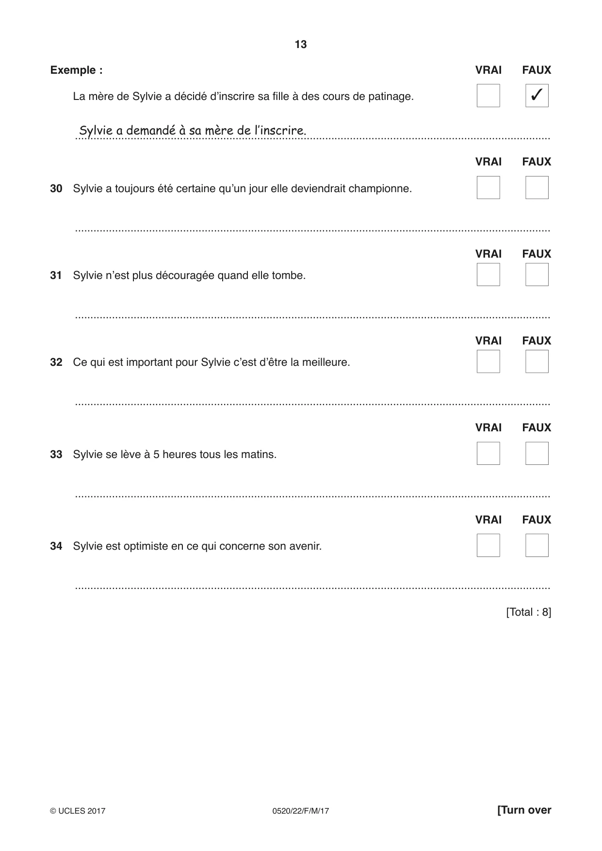 Cambridge IGCSE French - Foreign Language 0520 2017 Feb/March Paper 2 · Variant 2 question paper, page 13 of 16