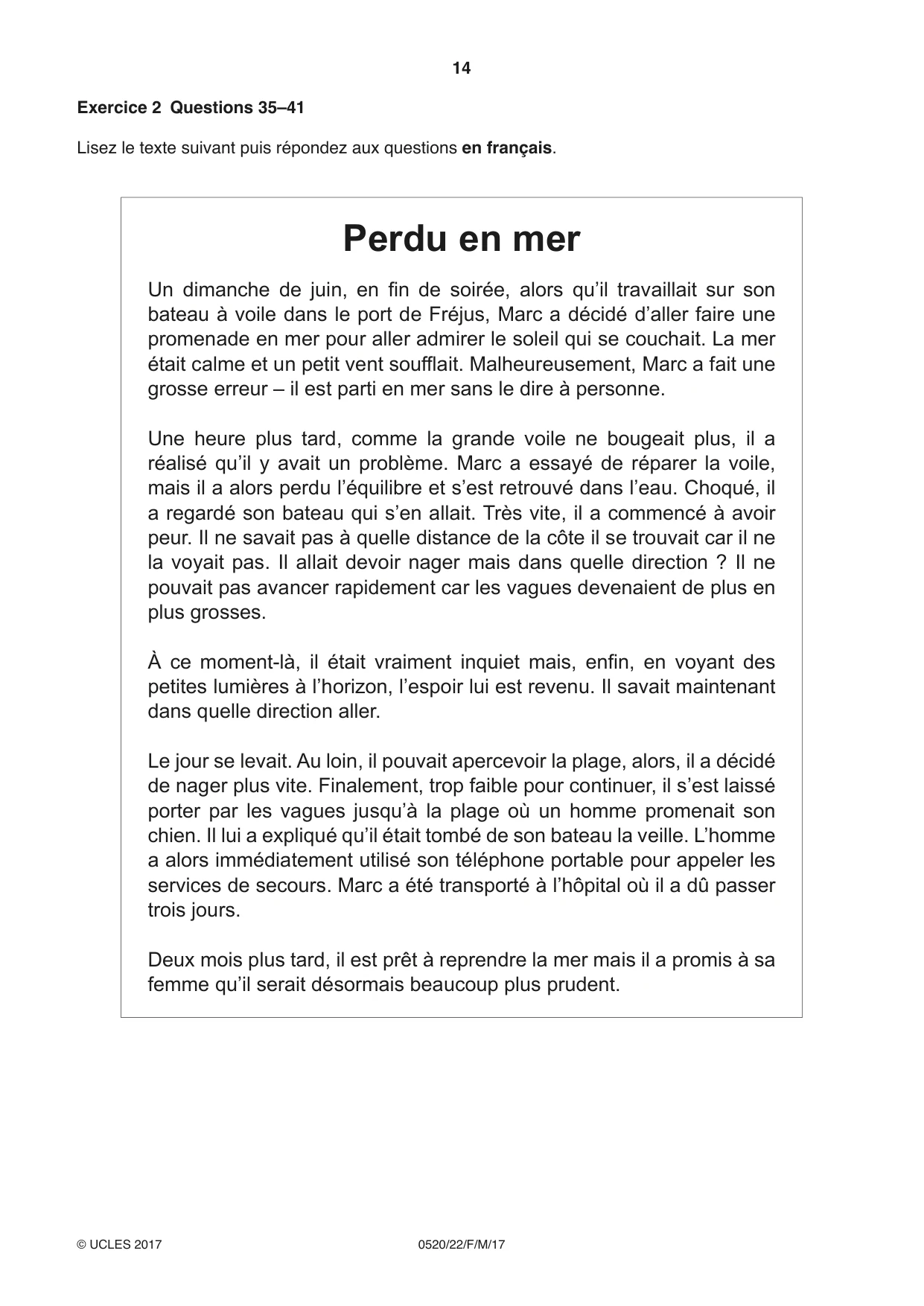 Cambridge IGCSE French - Foreign Language 0520 2017 Feb/March Paper 2 · Variant 2 question paper, page 14 of 16
