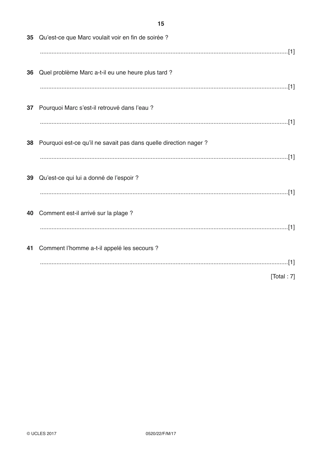 Cambridge IGCSE French - Foreign Language 0520 2017 Feb/March Paper 2 · Variant 2 question paper, page 15 of 16