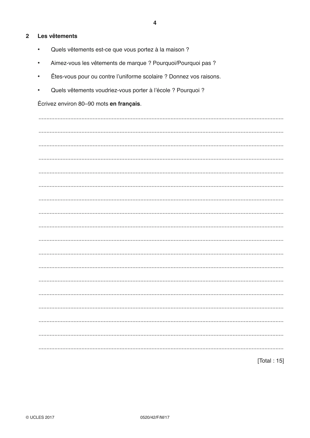 Cambridge IGCSE French - Foreign Language 0520 2017 Feb/March Paper 4 · Variant 2 question paper, page 4 of 8